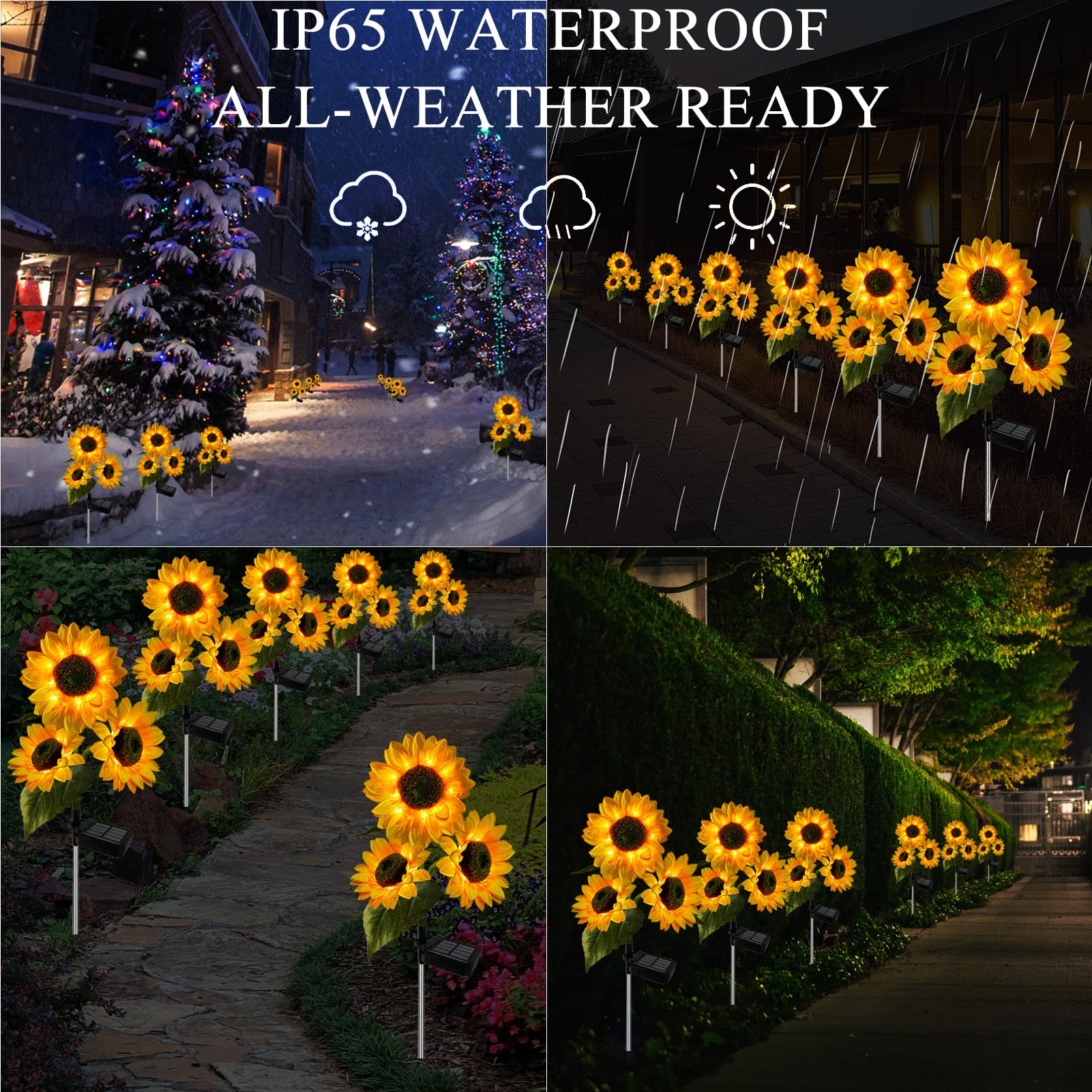 Nooneast 2 Pack Sunflower Solar Lights Outdoor Decor With 3 Led Sunflower Yellow Flower Lights Decorative Waterproof For Patio Lawn Garden Yard Pathway Decoration