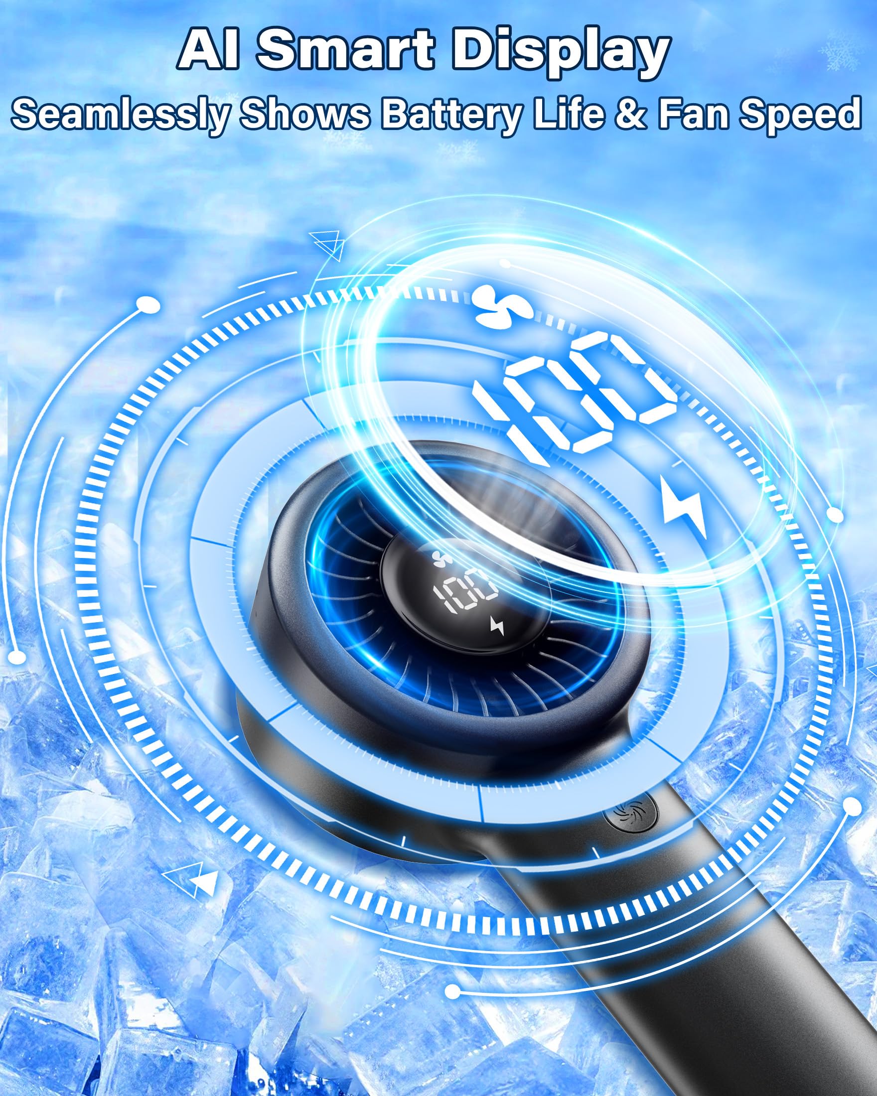 Handheld Turbo Fan, High Speed Mini Portable Personal Fan Rechargeable, 5-Speed Cooling, Led Display