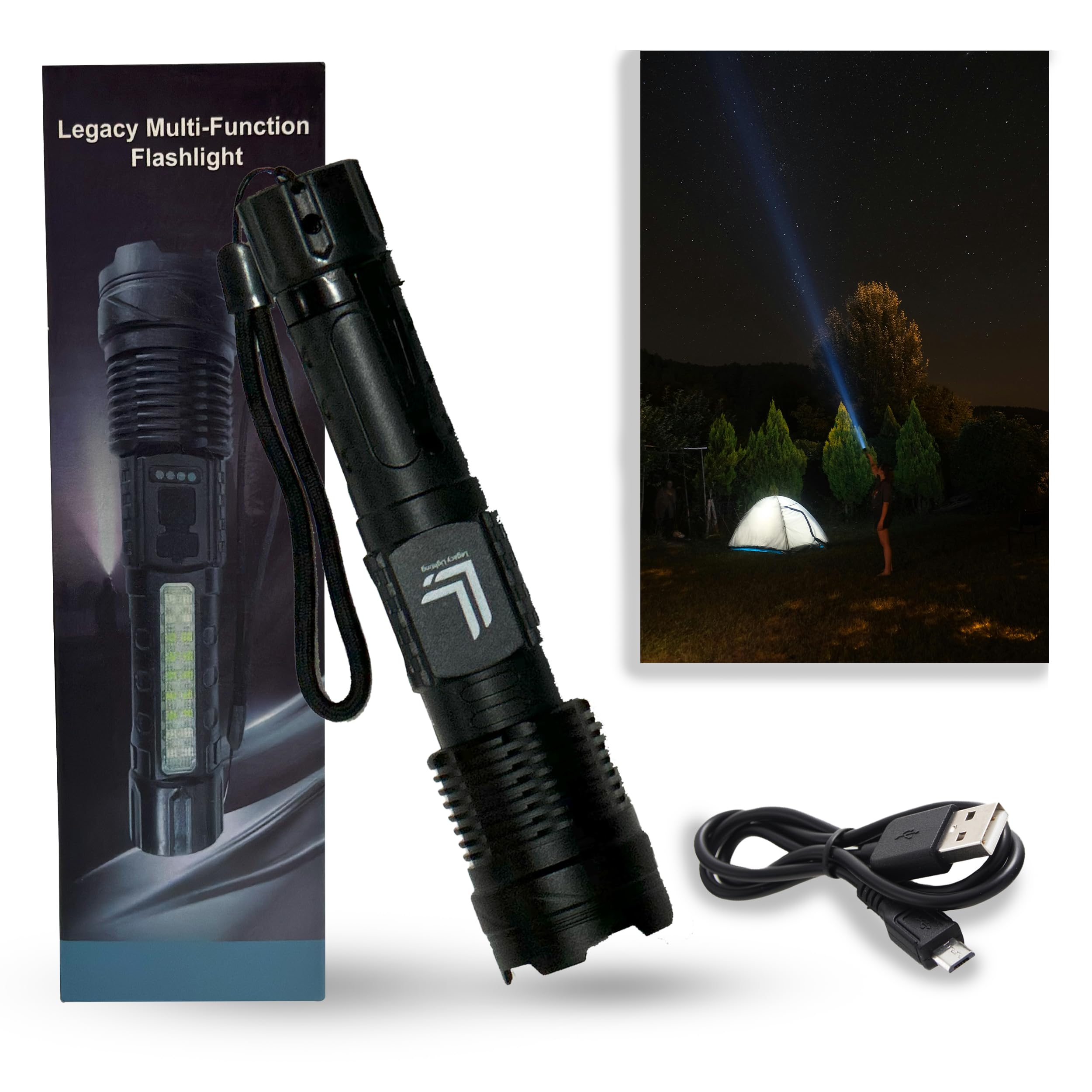Legacy Lighting Rechargeable Flashlights High Lumens, 20,000 Lumens, Super Bright Utility Led Flashlight With 7 Modes, Ipx7 Waterproof, Powerful Handheld Flashlight For Camping, Hiking, Home Emergencies