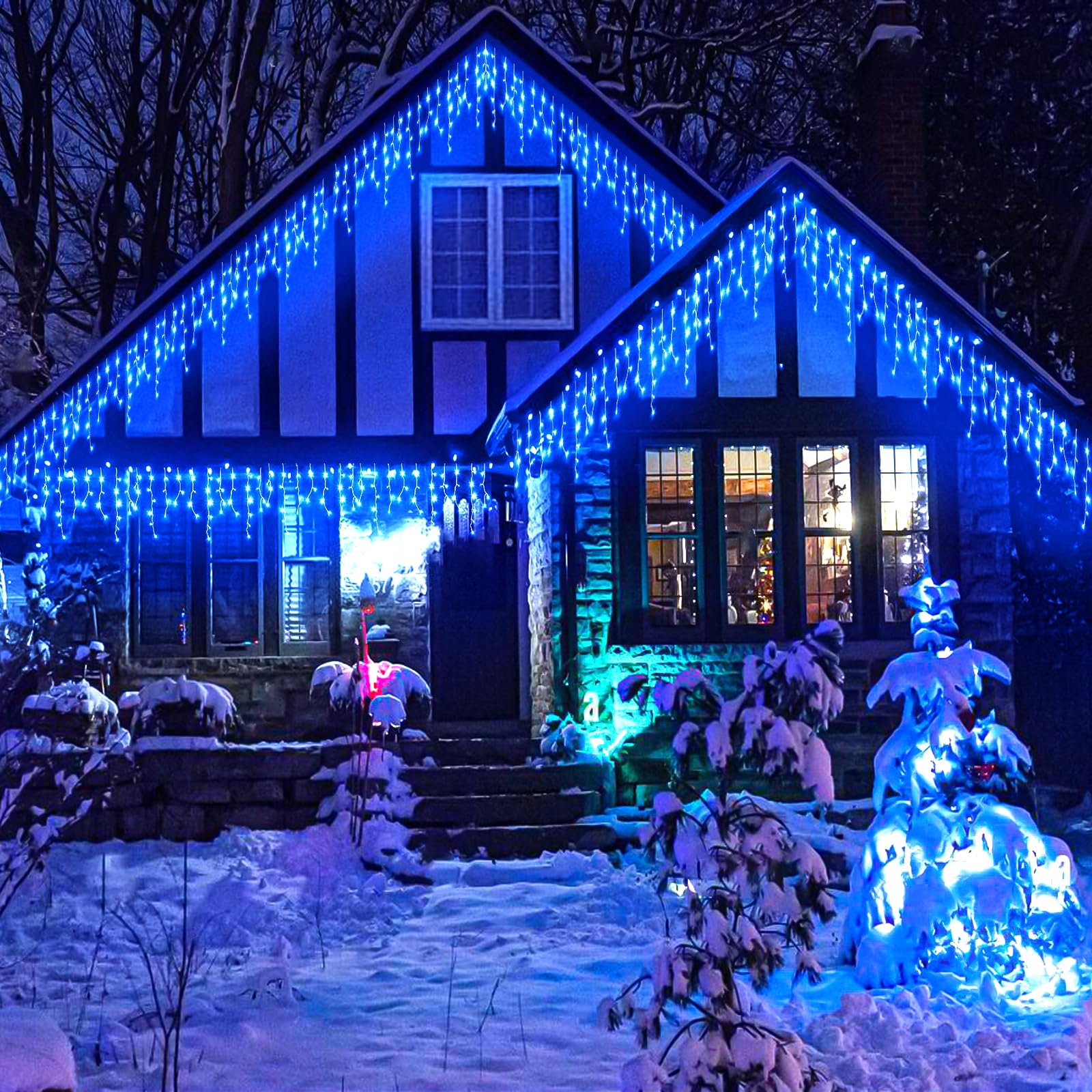 Nielfoi Icicle Lights Outdoor - 33Ft Christmas Lights With 400Led 75 Drops 8 Modes, Plug In Curtain String Lights Waterproof For Holiday Wedding Party Home Garden Bedroom Indoor Outdoor Decoration, Blue