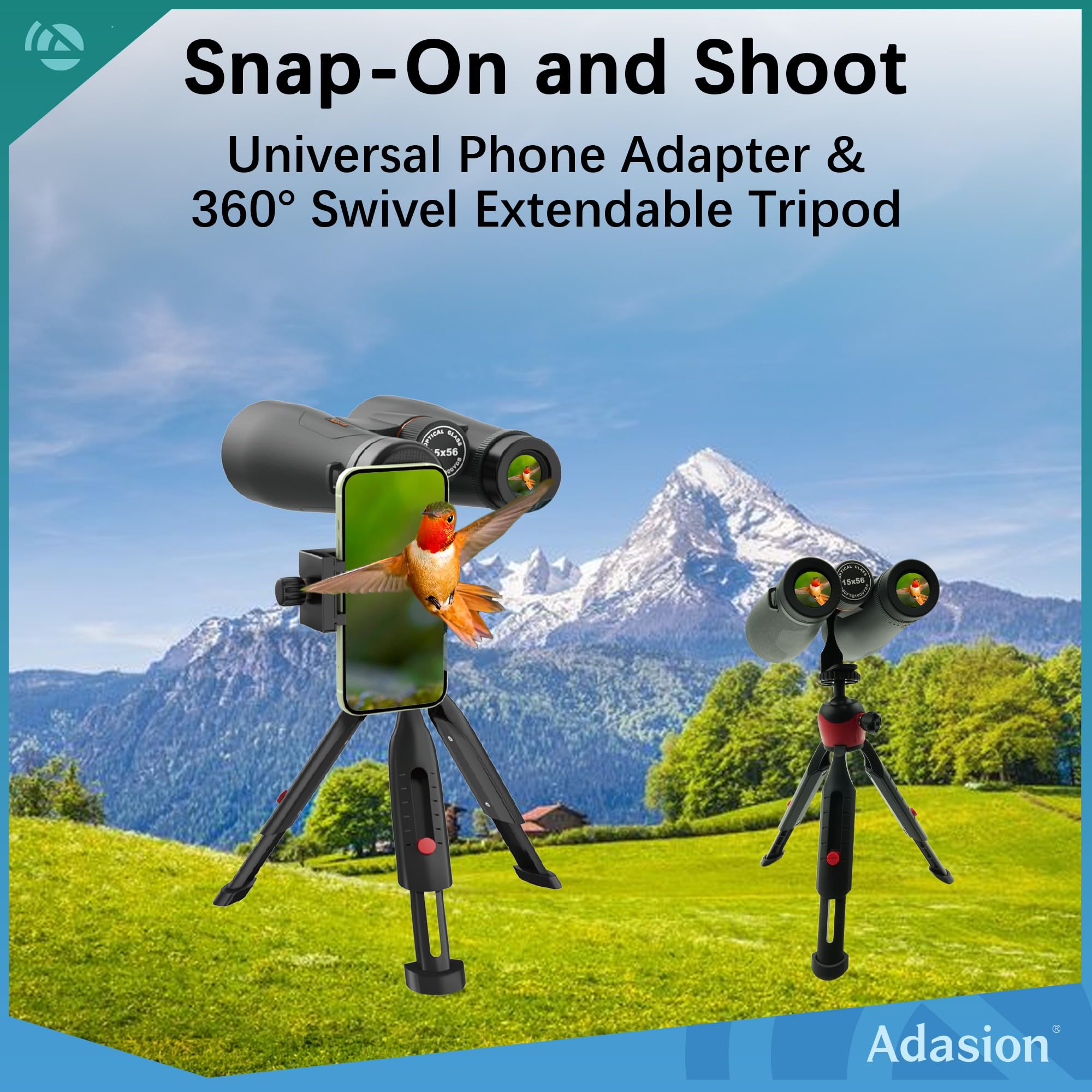 Adasion 15X56 Uhd Binoculars For Adults High Powered With Phone Adapter And Tripod, Super Powerful Bak4 Prism Waterproof Binoculars For Hunting Stargazing Bird Watching Hiking Safari Travel Sports