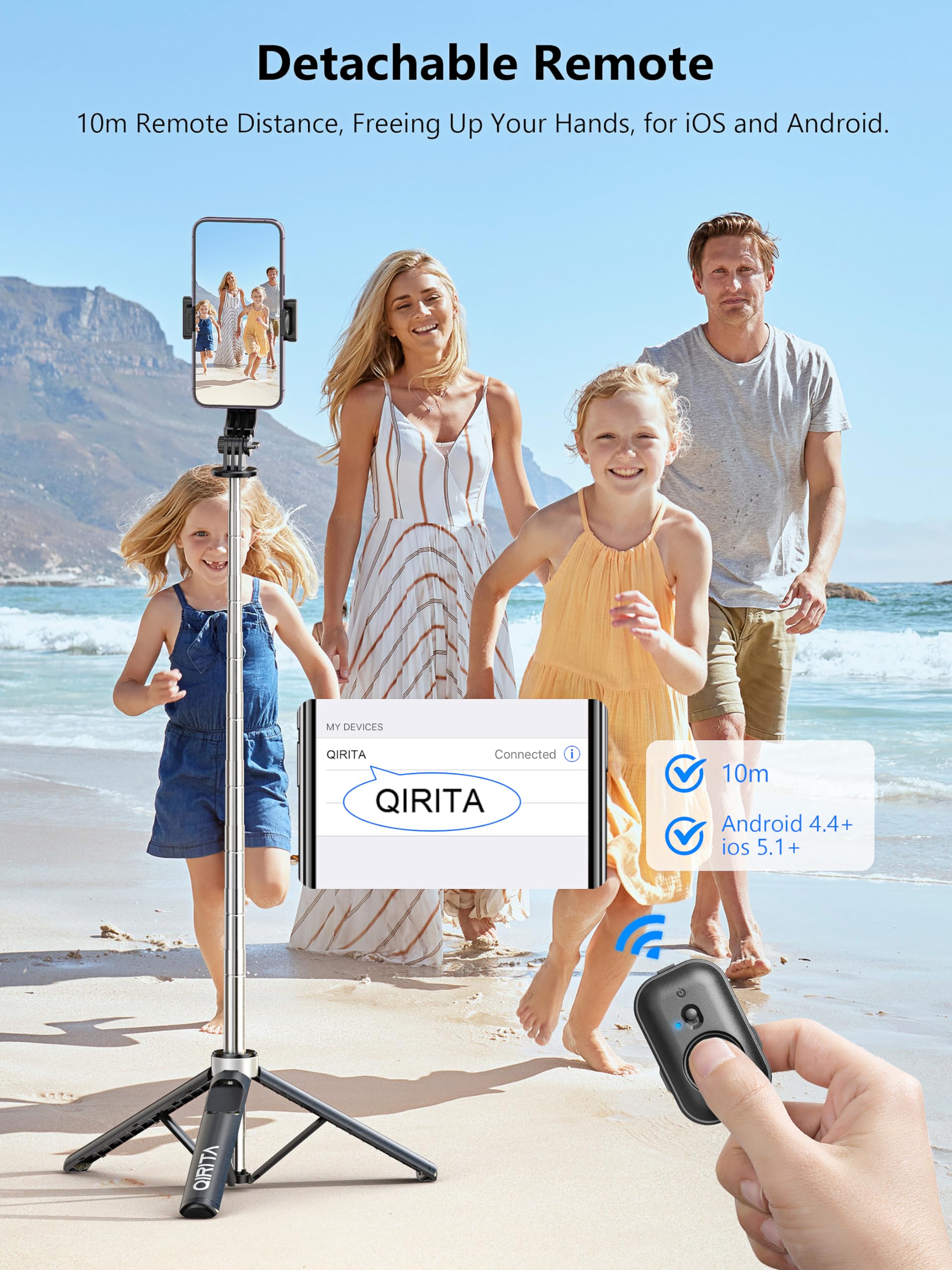 Qirita Selfie Stick & Phone Tripod, All In 1 Selfie Stick With Remote, Phone Travel Stand For Video Recording, Live Streaming, Group Photo, Vlog Compatible With All Cellphones