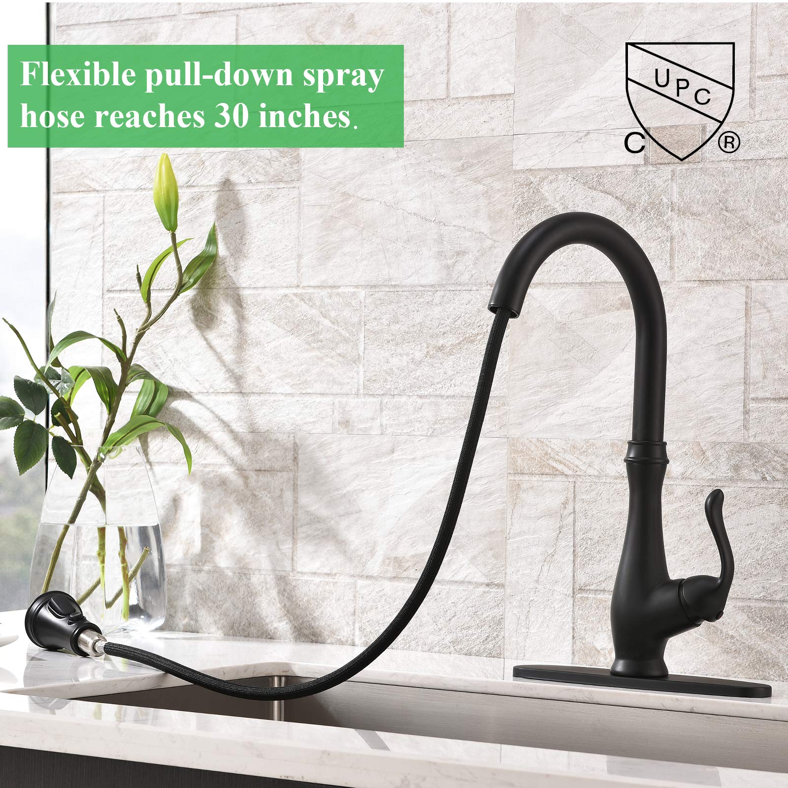 Paking Kitchen Faucet, Kitchen Sink Faucet, Sink Faucet, Matte Black Kitchen Faucet,Kitchen Faucets With Pull-Down Sprayer, Sweep Spray