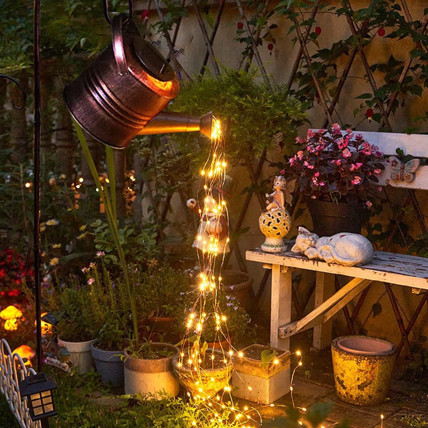 Asdfg Watering Can Led String Lights - Stars Solar Shower Garden Lamp Decoration Waterproof Fairy Solar Light Ornament Copper Wire Bee Day Outdoors Hanging String Lamps Lawn Path(With Bracket)