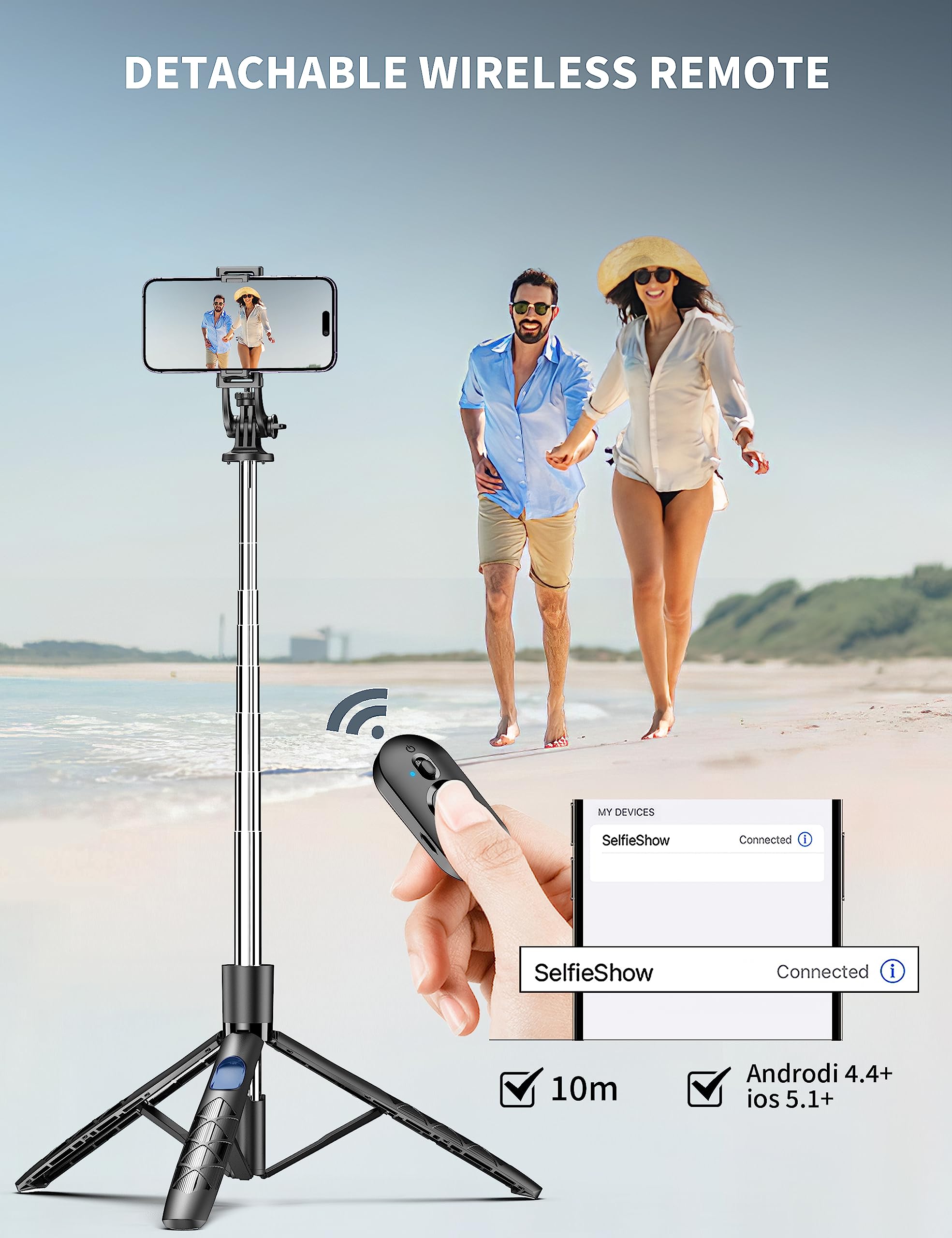 Selfieshow 71" Phone Tripod & Selfie Stick, All In One Extendable Cell Phone Tripod With Wireless Remote, Tripods Stand For Iphone & Travel Selfie Stick 360° Rotation Compatible With Iphone Android, Camera