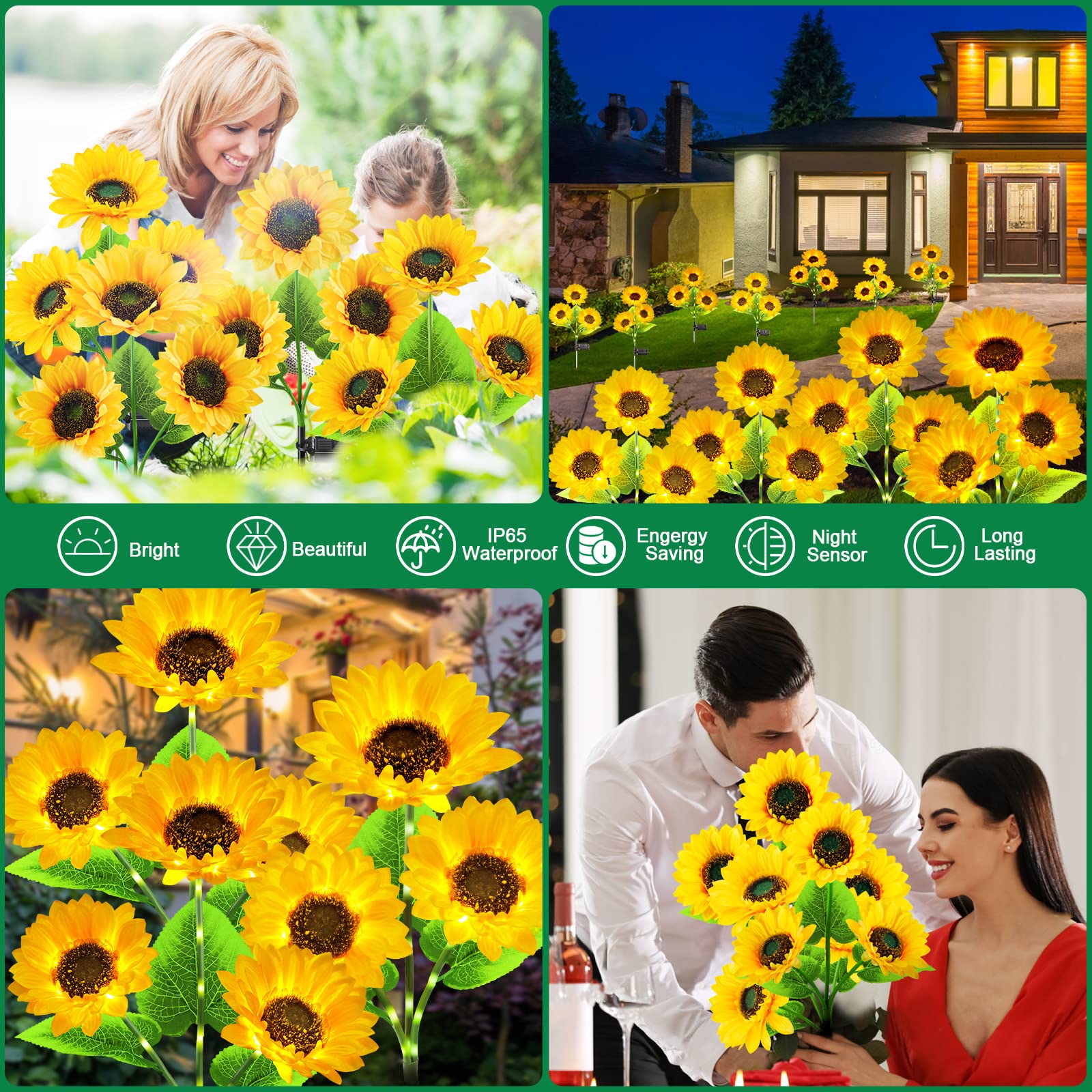 Garpar Solar Garden Lights - 9 Bigger & Brighter Sunflowers, Waterproof Solar Powered Outdoor Lights For Patio & Yard Decorations