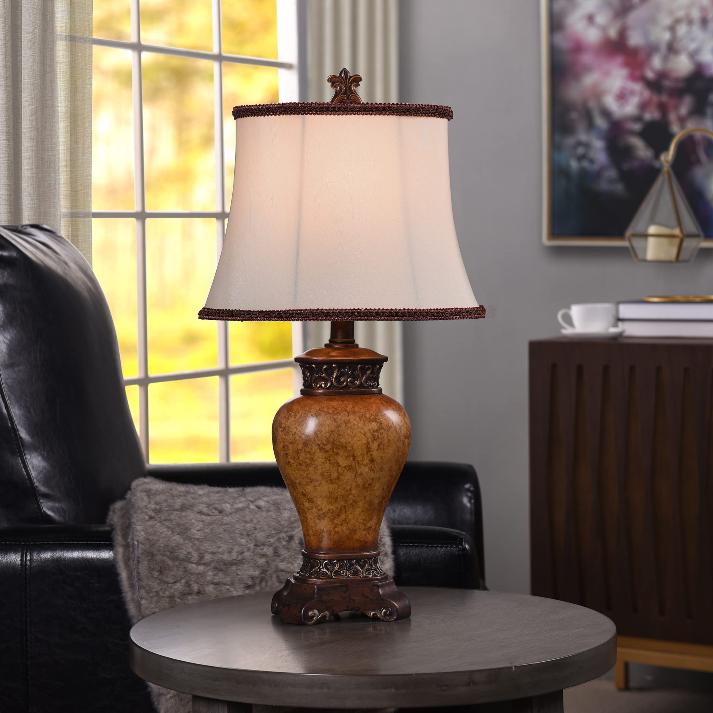 Collective Design Maximus Table Lamp - Bronze Finish - Ivory Shade With Bronze Trim And Soutache