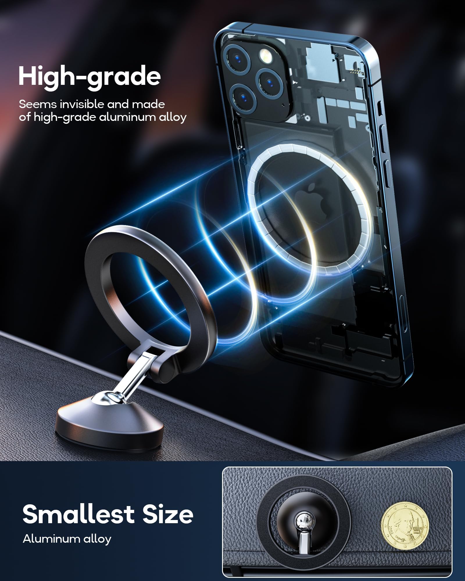 Loxp For Magesafe Car Mount Iphone 16, 360° Rotating Full Metal Strong Magnetic Phone Holder For Car Dashboard, Iphone Car Holder Mount Compatible Iphone 16 15 Pro Max 14 13,Samsung All Mag Safe Phones