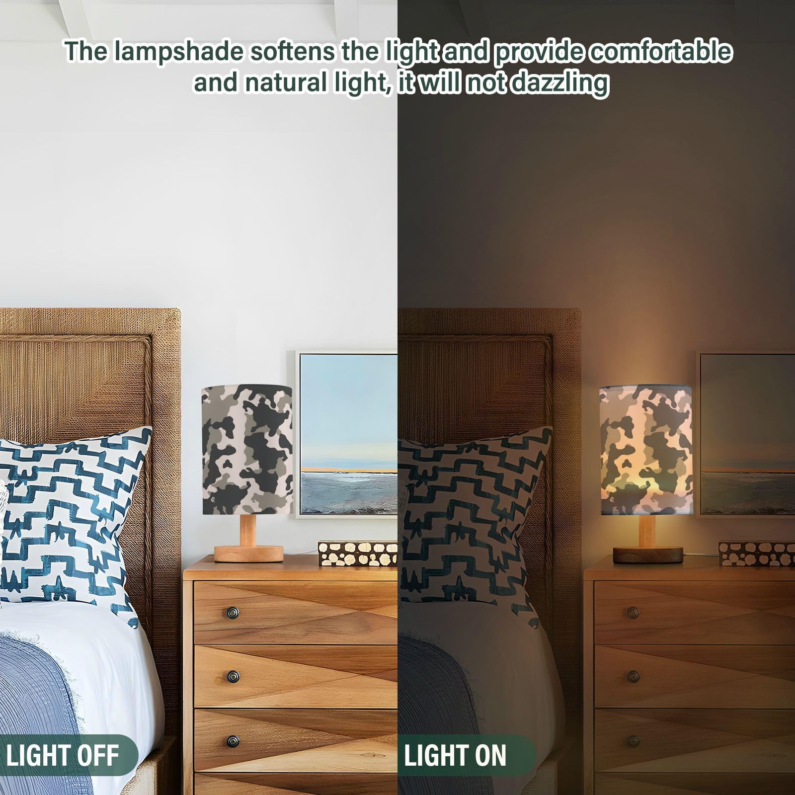 Kigai Camo Style Bedside Table Lamp,Nightstand Lamp With Usb Ports Bedside Lamp For Living Room Bedroom Home Office