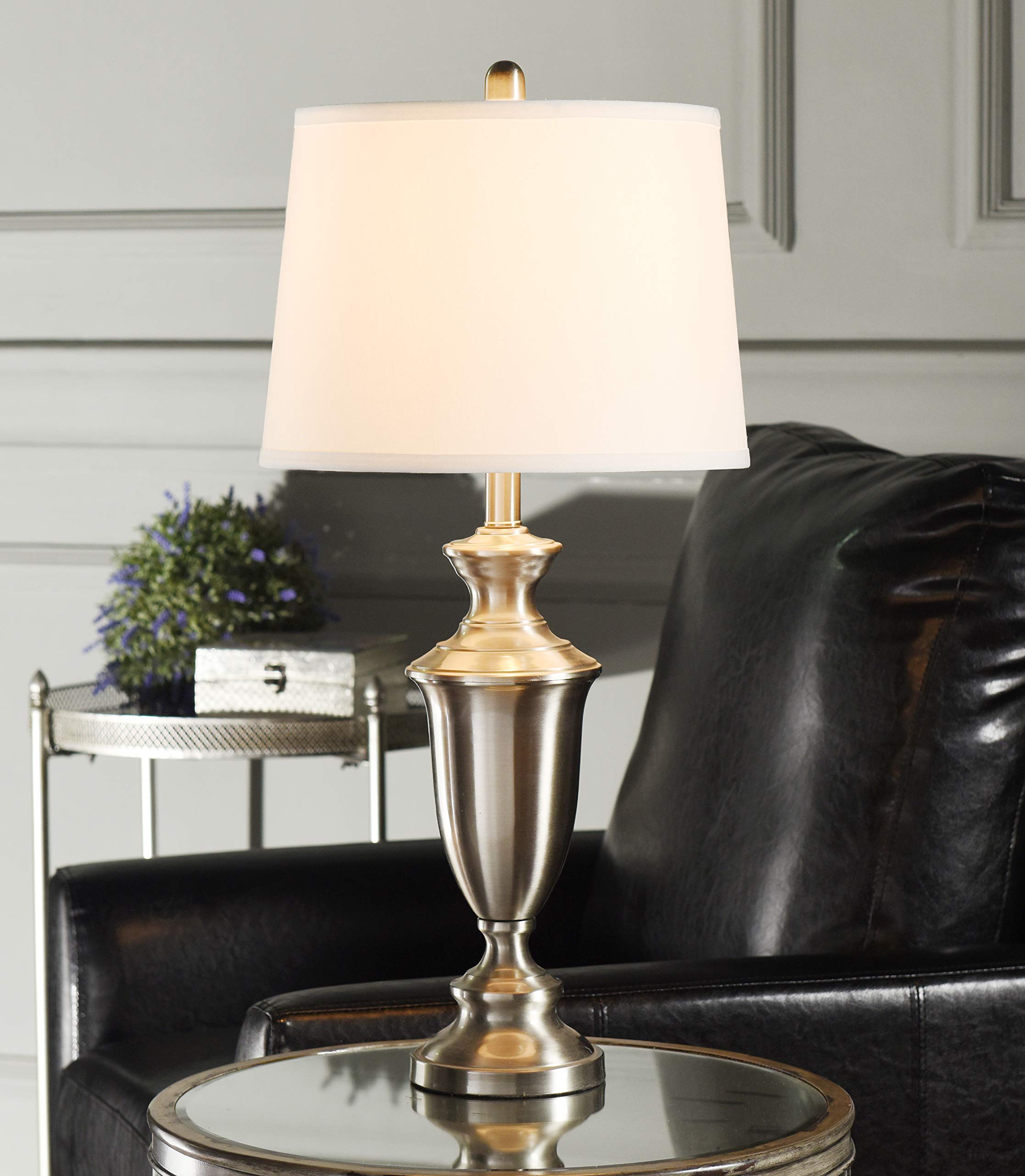 Collective Design L313581Dsam Josh, Brush Nickel, Brussels Off White Table Lamp