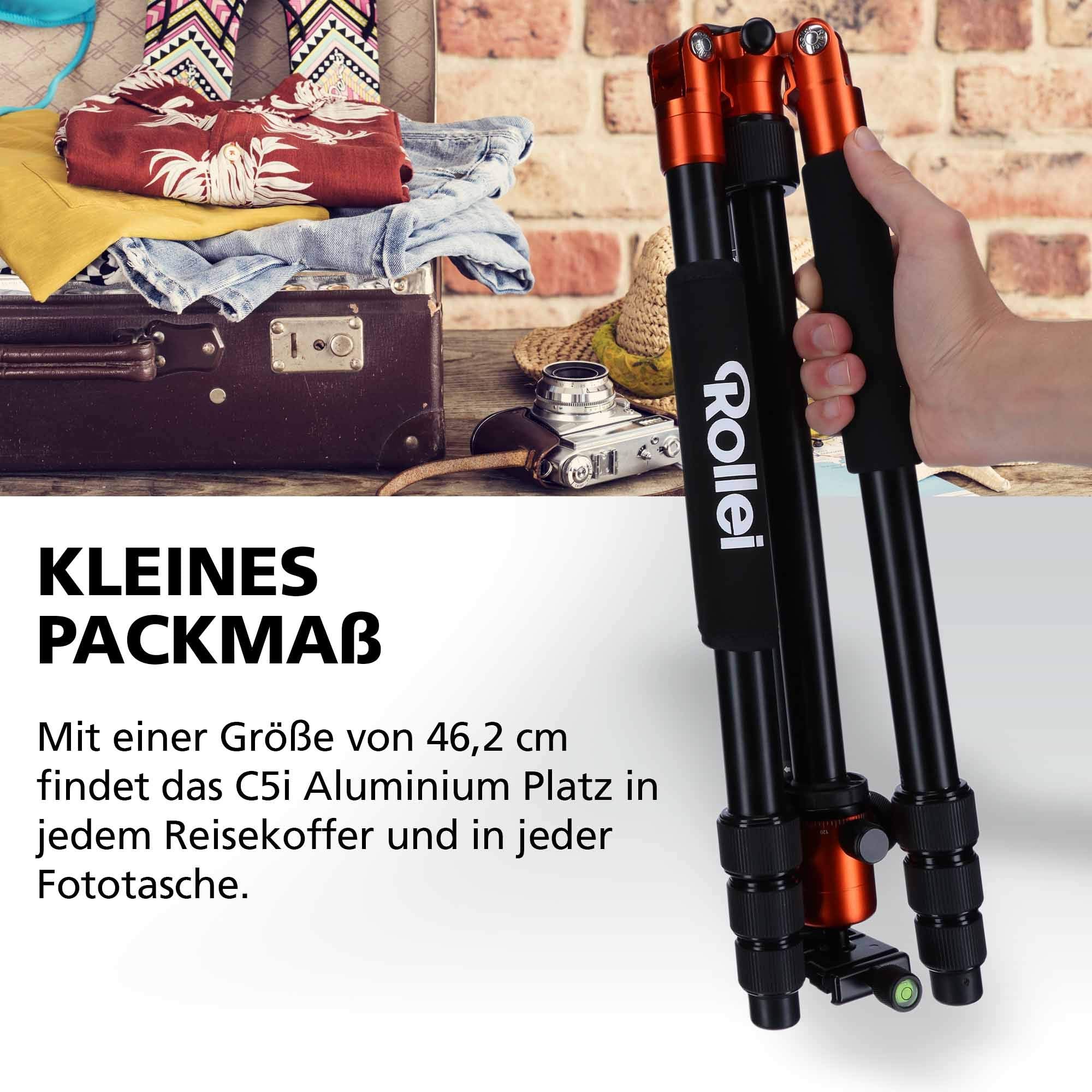 Rollei C5I - Aluminum Tripod With Panoramic Ball Head - Arca Swiss Compatible - Max. Load 8 Kg - Orange