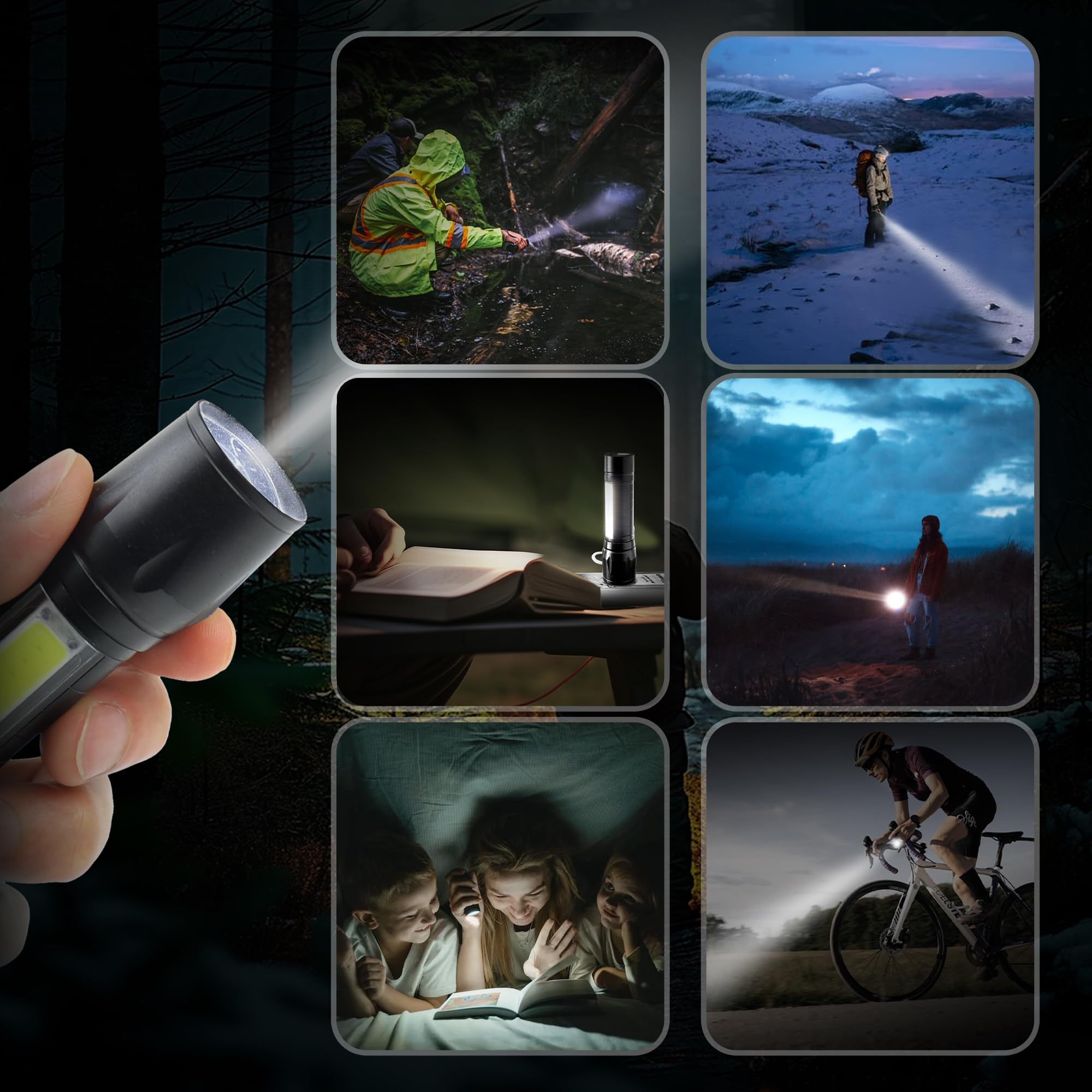 Miyake 4-Pk Led Flashlight Rechargeable Usb Torch, Pocket Mini Flash Light With Cob Side Searchlight, High Lumens Zoomable Camping Lantern Combo Small Flash Light For Edc Emergency Camping