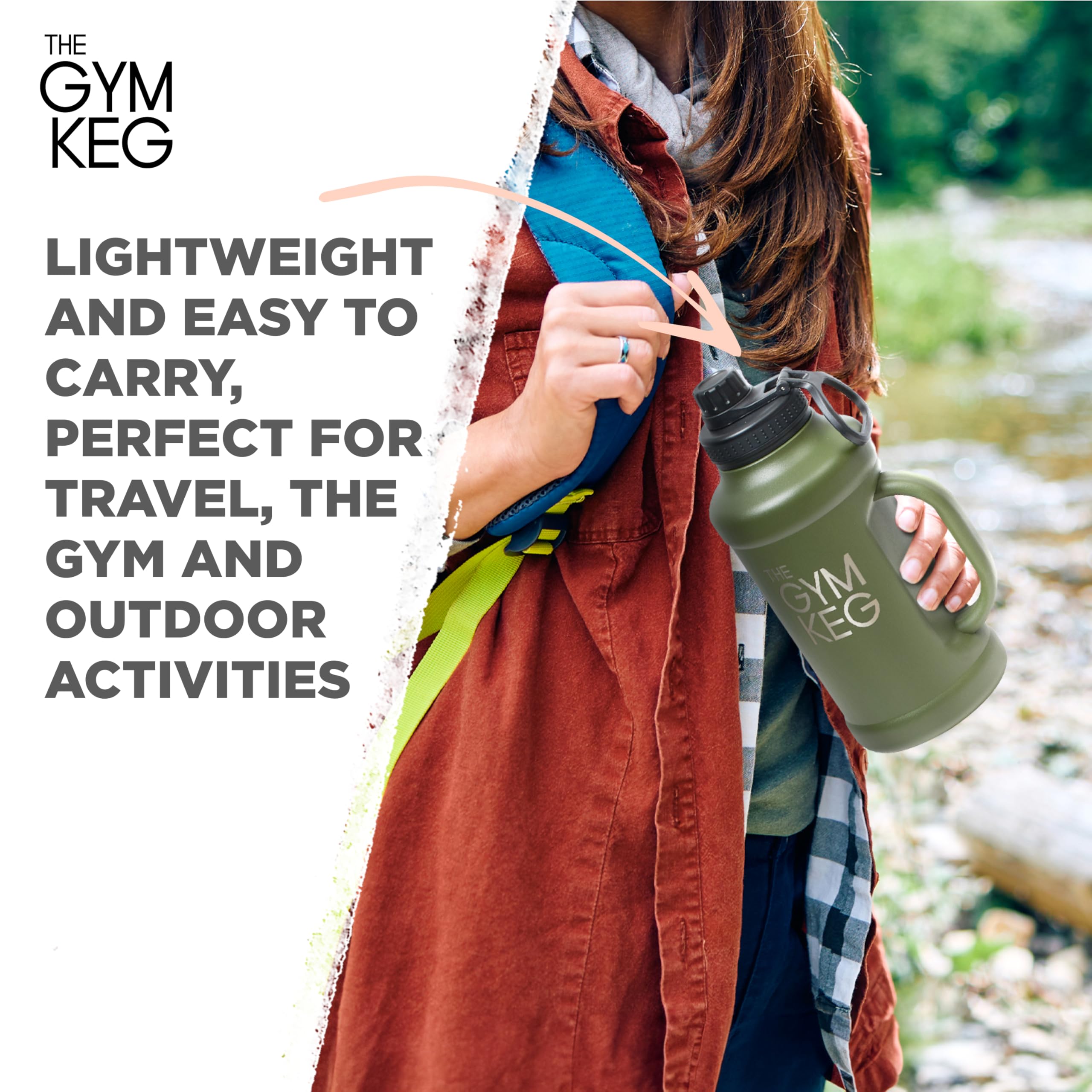 Gym Keg Insulated Water Bottle - 40Oz With Handle And Lid- Big Metal Water Bottle - Easy To Clean