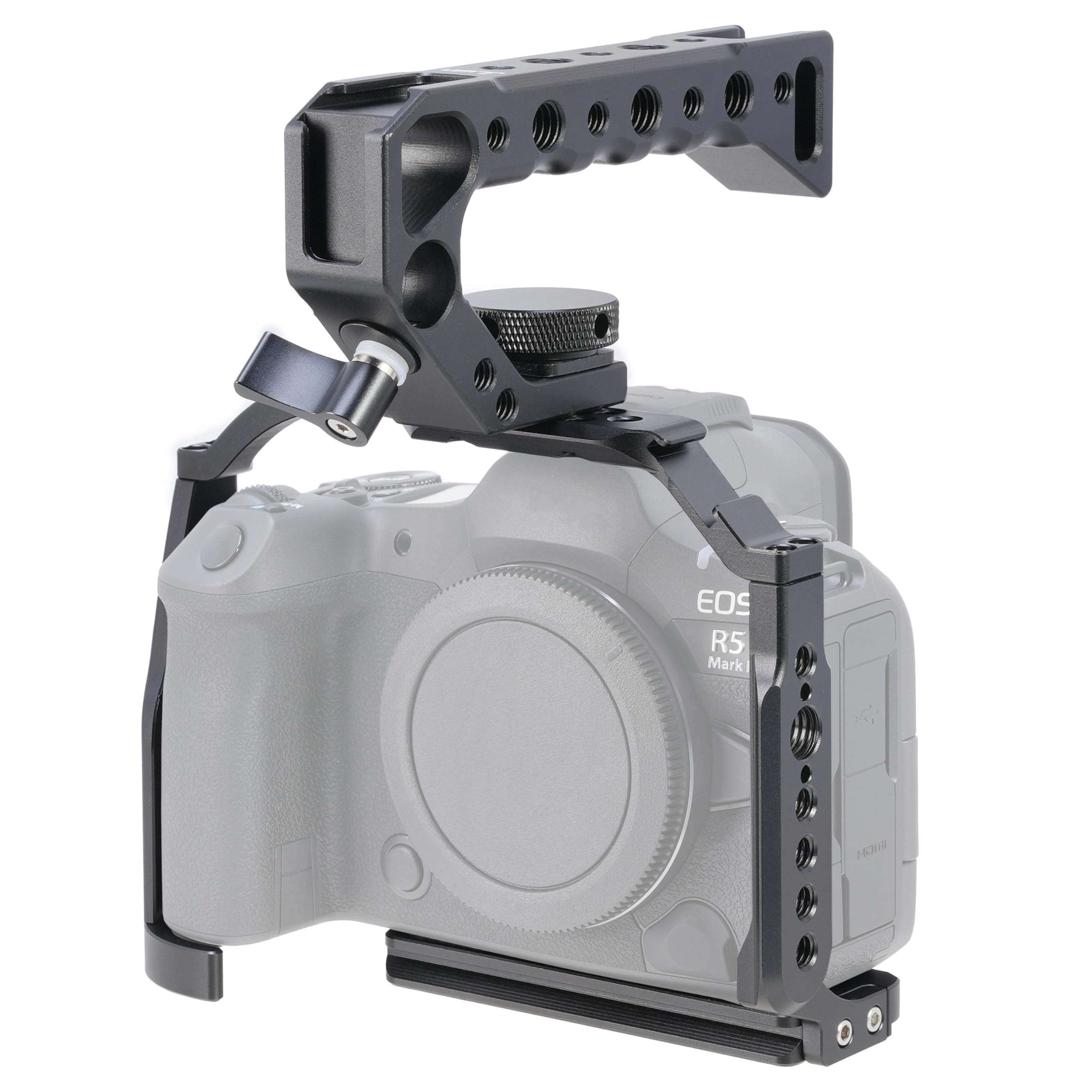 Focusfoto Camera Cage With Top Handle Grip Kit For Canon Eos R5 Mark Ii Mirrorless Vlogging Camera, Aluminium Video Stabilizer Rig With Nato Rail, Cold Shoe, 1/4"Screw Mount, 3/8"-16 Locating For Arri