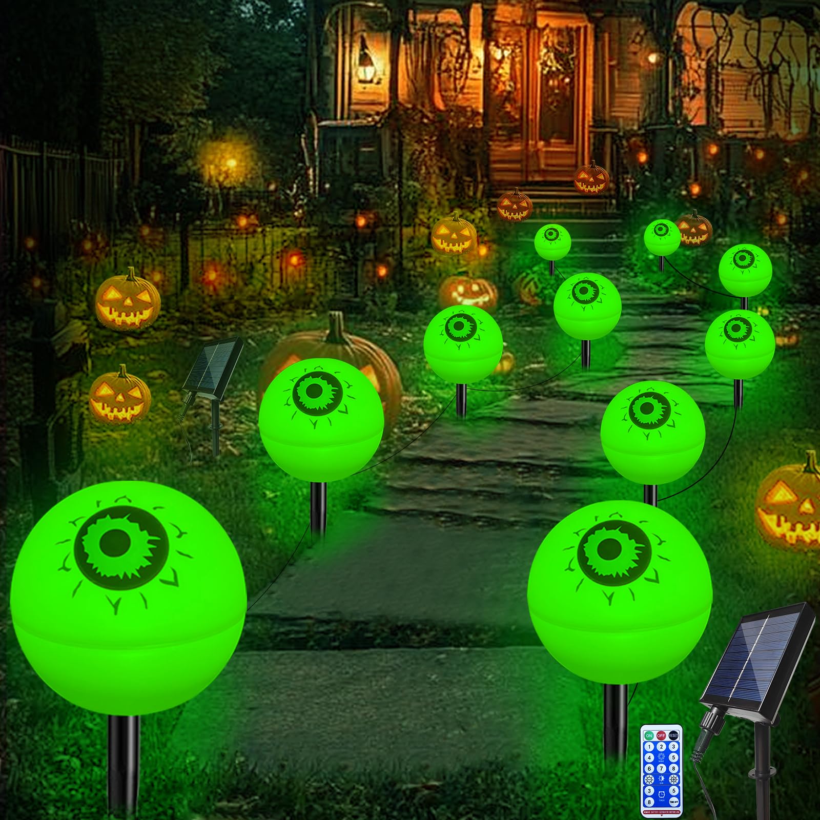 Liyuanq Halloween Decoration Lights Outdoor, 6 Pack Solar Scary Halloween Eyeball Lights Waterproof Solar Path Halloween String Lights For Yard Garden Party Trick Or Treat Decor (Green&Red)