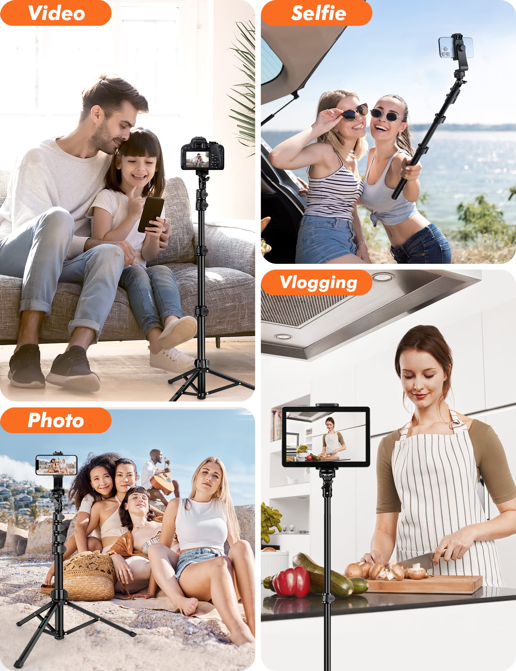 Nineigh 71" Tripod For Iphone, Phone Tripod Selfie Stick With Remote, Cell Phone Tripods & Tall Travel Tripods For Recording Video Selfies Photo, Compatible With Iphone 16 15 14 Pro Max 13 Android
