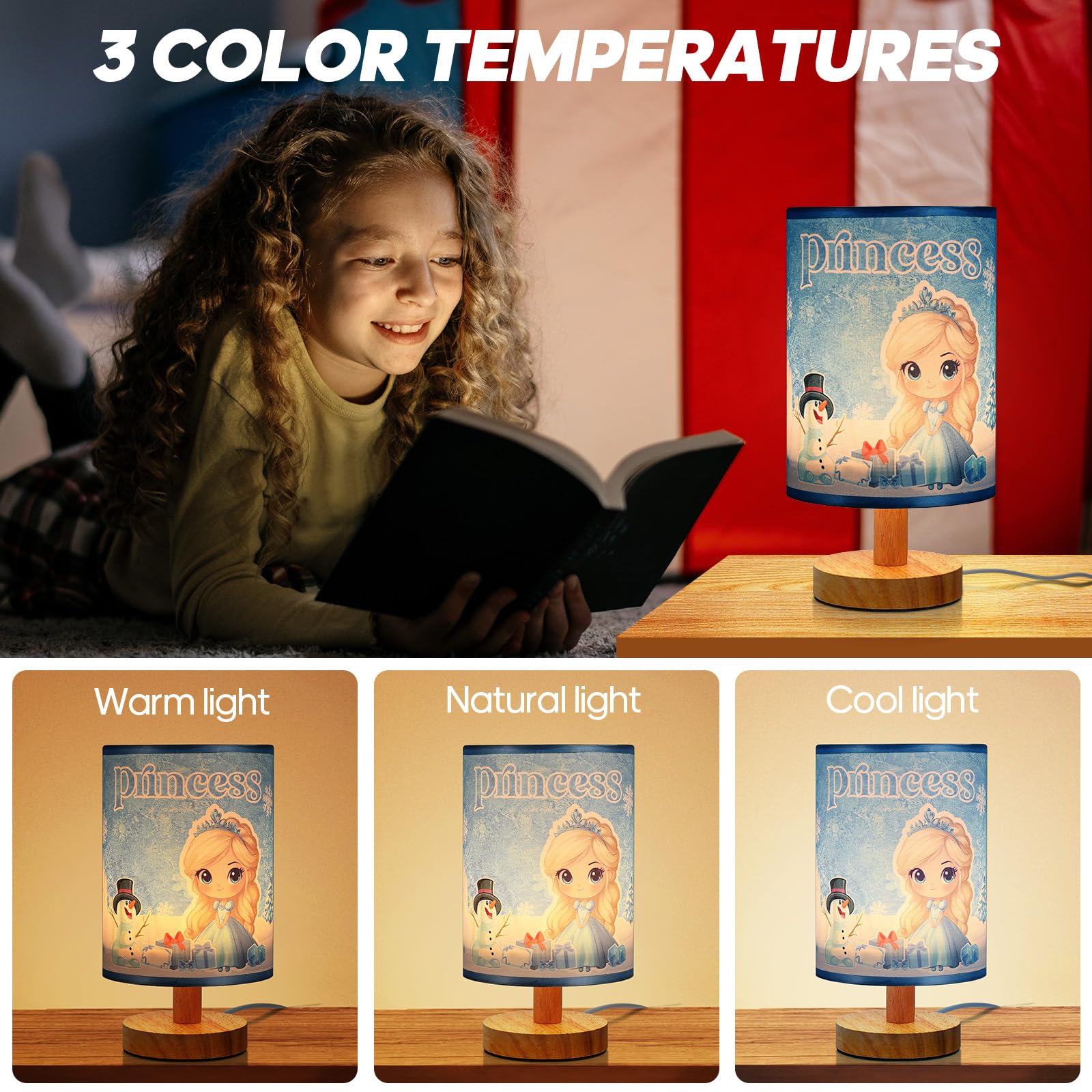 Onxe For Girls, Kids Table Lamp For Bedroom Nightstand, 3 Colors Dimmable Princess Night Light Bedside Lamp For Kids Room Girls Boys Birthday Christmas