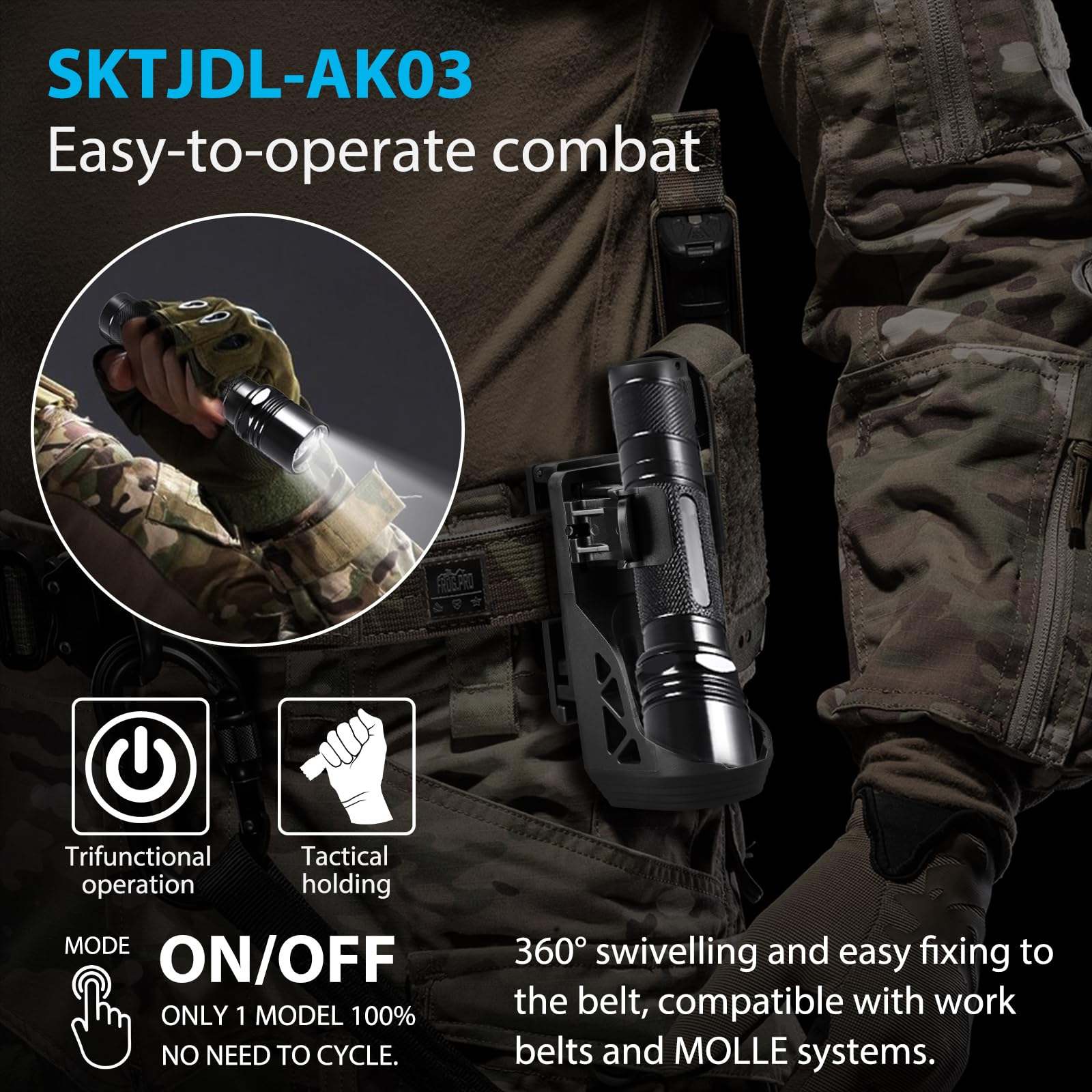 Sktjdl Police Flashlight With Holster For Duty Belt,Tactical Flashlight 1200 High Lumens Law Enforcement Flashlights With Belt Holder
