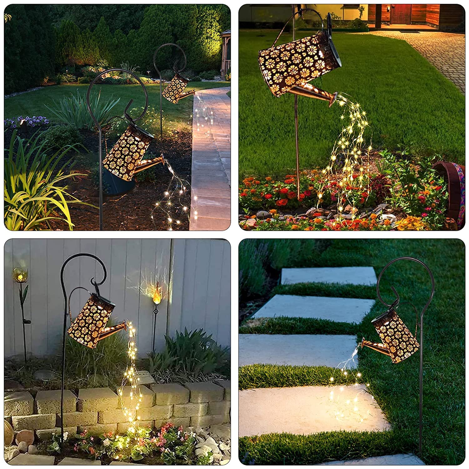 Botfal Solar Watering Can Lights Garden Decor, Retro Metal Hanging Solar Lantern With String Lights Outdoor Waterproof,, Outdoor Decorations For Porch Lawn Driveway Backyard Pathway（2 Pack）