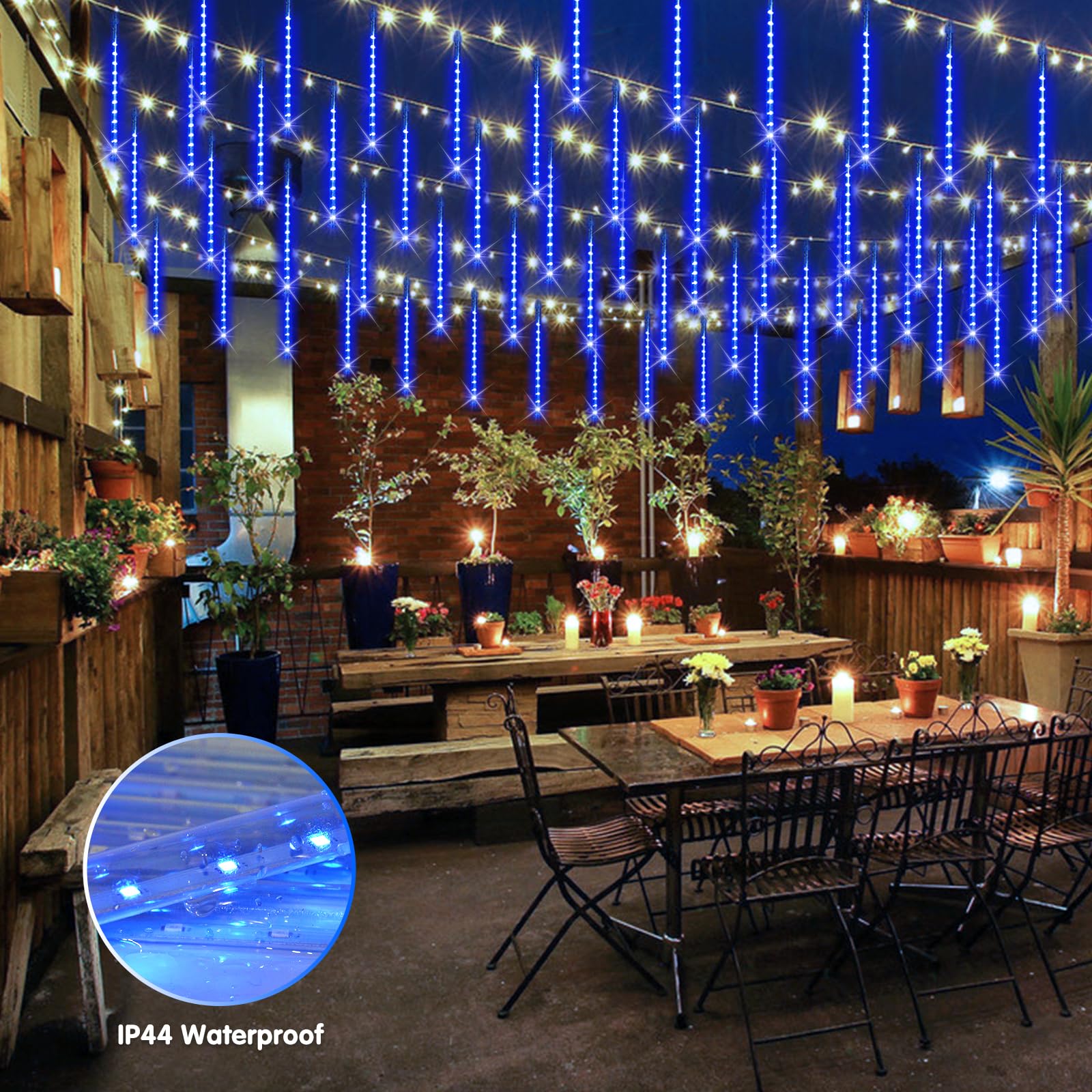 Jmexsuss Solar Meteor Shower Lights Outdoor, 8 Tube 144 Leds Solar String Lights Outdoor Waterproof For Tree Icicle Garden Yard Party Patio Christmas Decor (Blue)