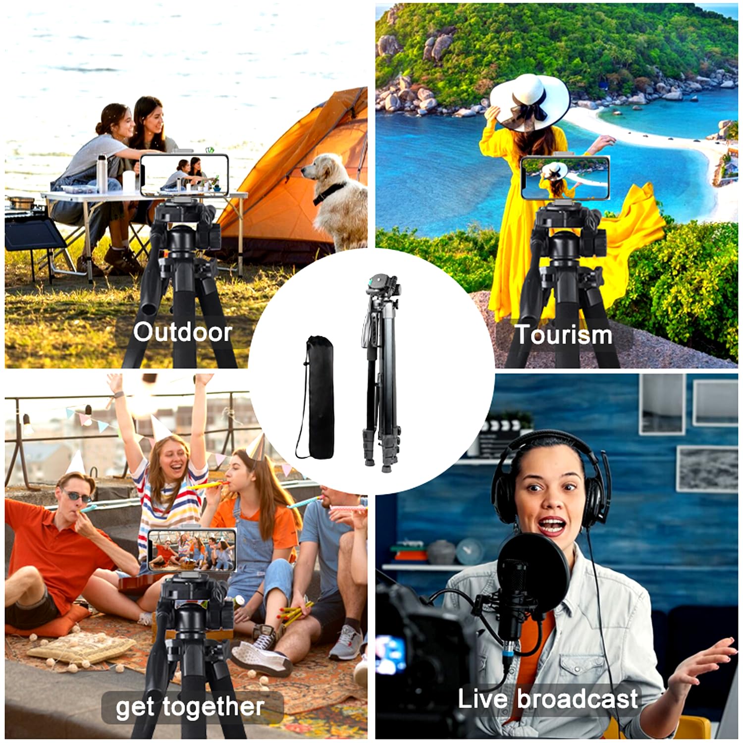 Yotetion 80" Aluminum Phone & Camera Tripod, Extendable Cell Phone Tripod Stand Compatible With Iphone/Android/Action Camera Is Perfect For Live Streaming/Video Recording/Selfies