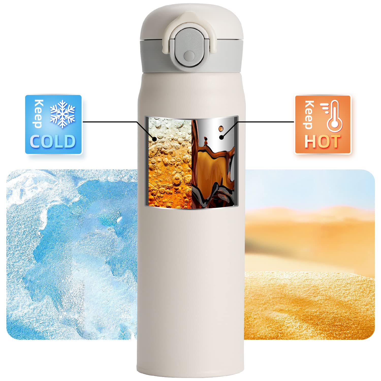 17Oz Insulated Water Bottle, Stainless Steel Sport Double Walled Coffee Thermoses, 500Ml