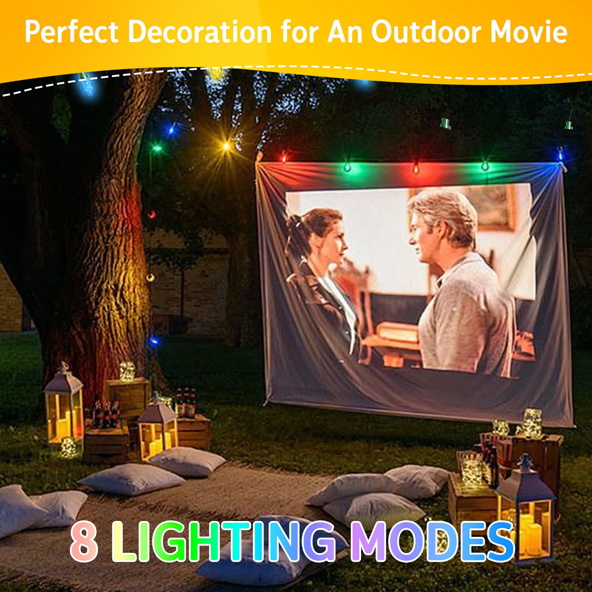 Ponyotop Solar Outdoor Christmas Lights C7 31Ft 50 Led Colourful Strawberry String Lights Green Wire Solar Garden Lights For Christmas Tree Yard Patio Window Railing Camping Decoration