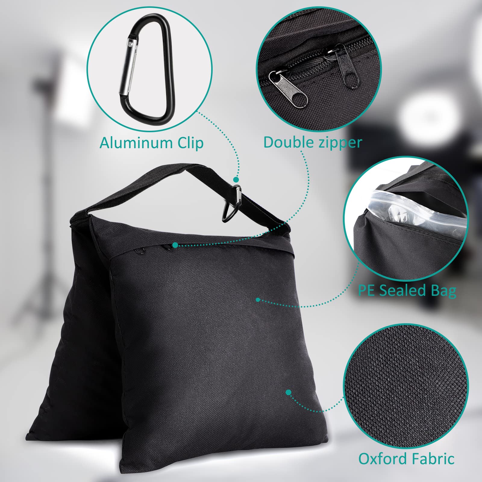 Aimosen 4 Packs Sandbags Weight Bags For Light Stand Photography Video Equipment, Heavy Duty Saddlebag For Backdrop Stand, Photo Tripod, Canopy, Pop Up Tent, Umbrella Base, Fishing Chair, Picnic Table
