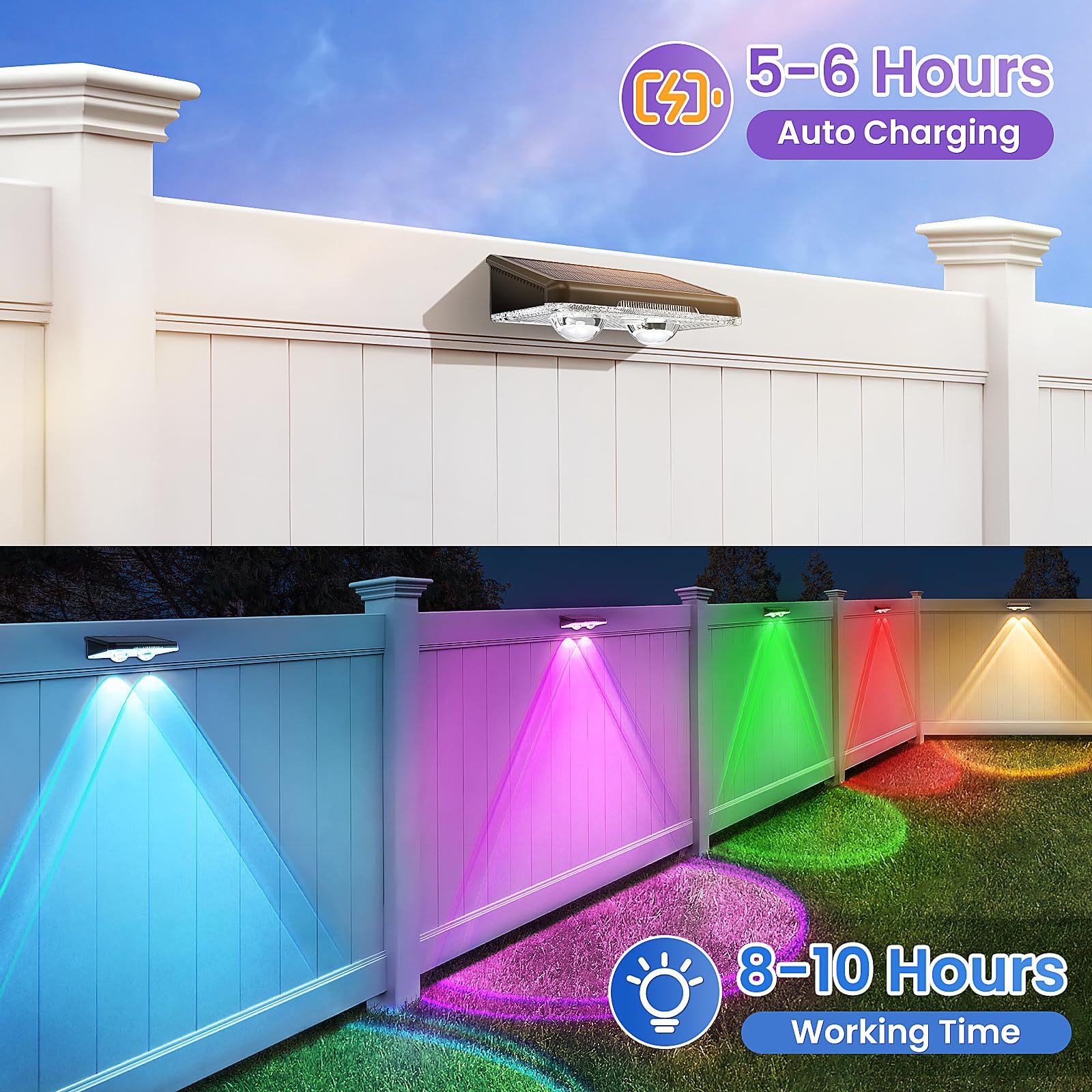 Apilab Solar Fence Lights Outdoor 16 Pack - 8 Modes (Rgb Cycle/Fixed), Solar Powered Ip65 Waterproof, Auto Dusk To Dawn Fence Light, Solar Lights Decor For Deck, Step, Wall, Patio, Pathway, Stairs