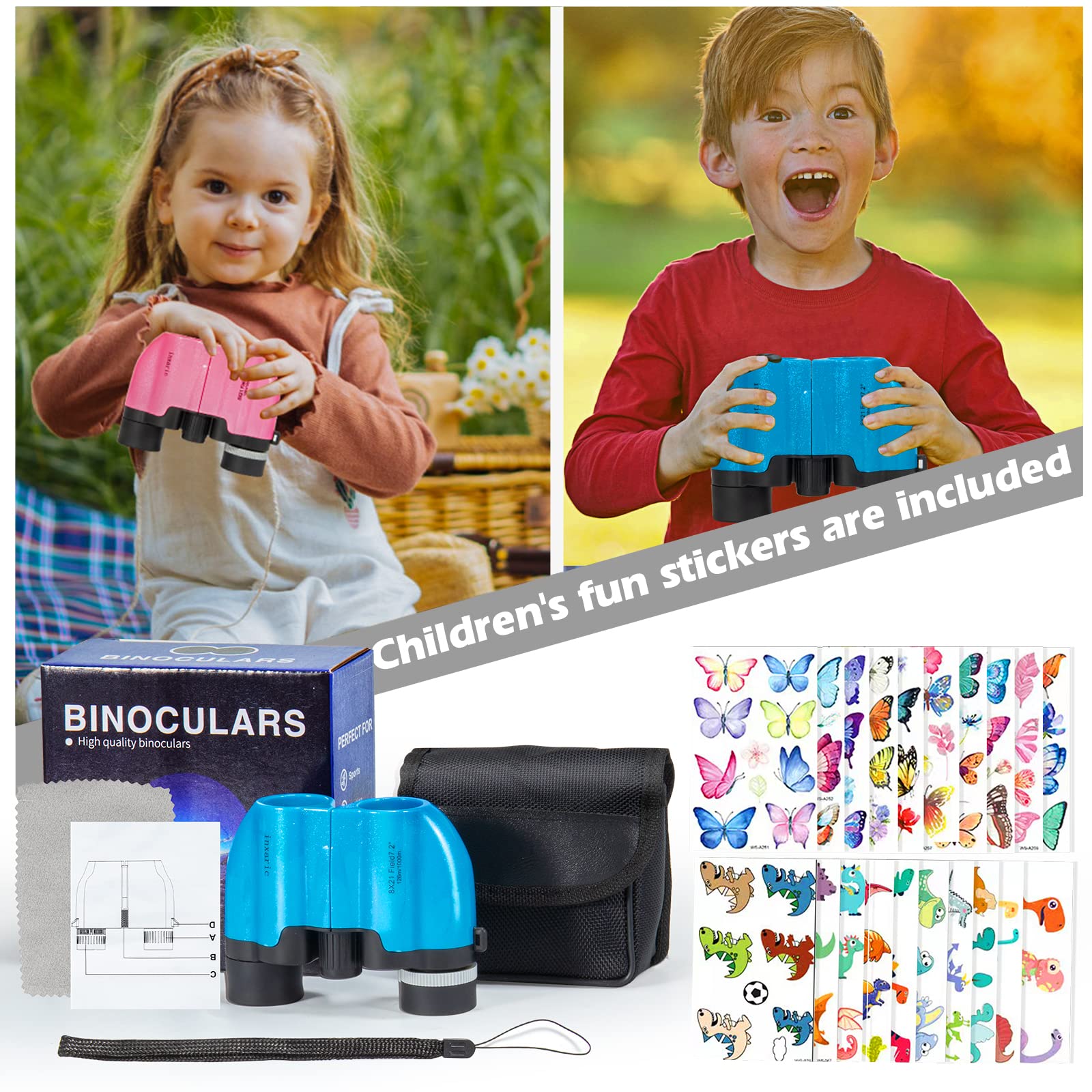 Inxaric Binocular For Kids- Kids Binoculars With Clear Low Light Vision-8X21 Large Eyepiece Compact Binocular For Adults Kids-High Resolution Binoculars For Bird Watching Camping Hiking Travel，Best