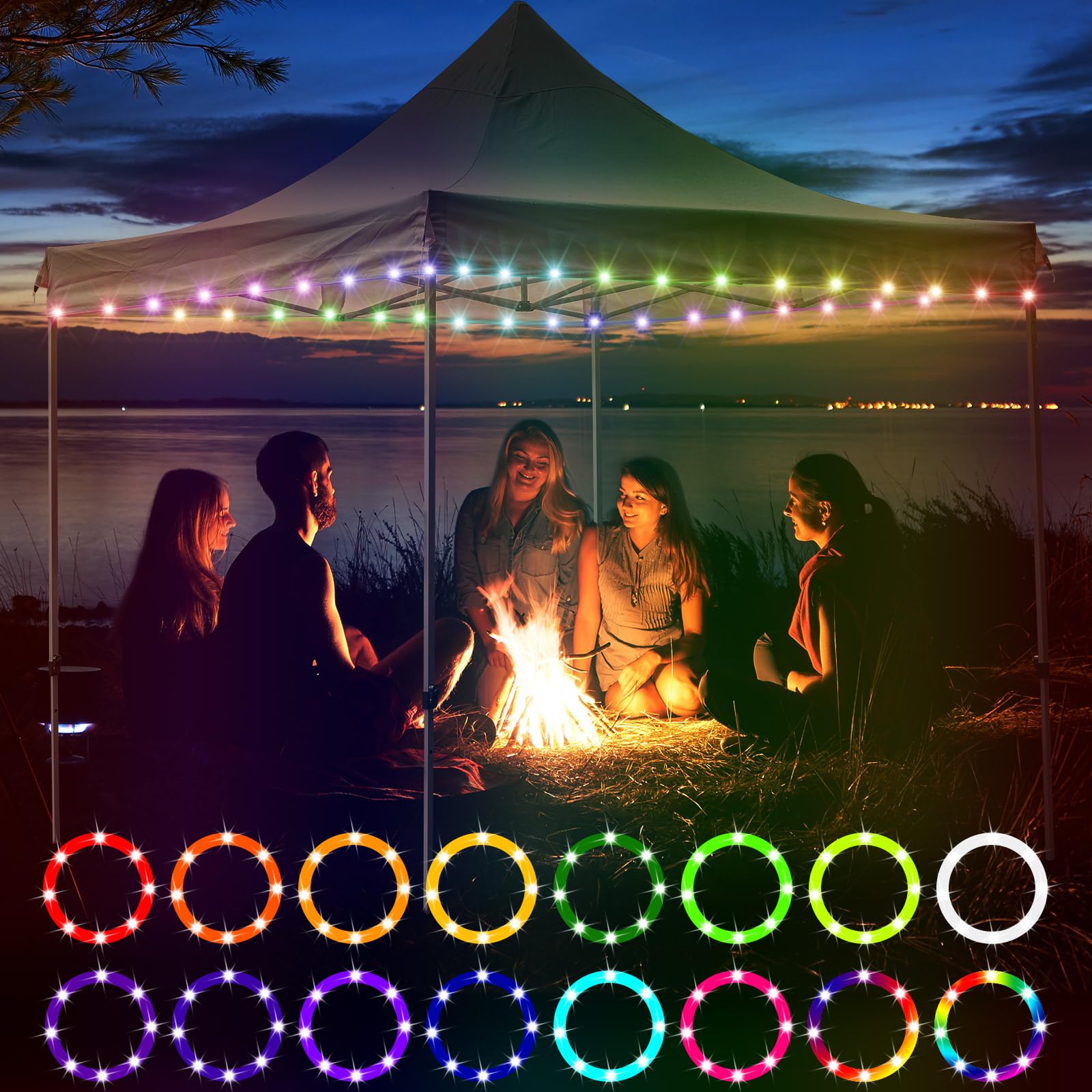 Waybelive Led Canopy Lights, 40Ft Led String Light For Outdoor Canopy, Compatible With 10 X10 Ft Canopy Tents, Waterproof, 16 Color Change By Yourself, Super Bright To Display At Night Outdoors