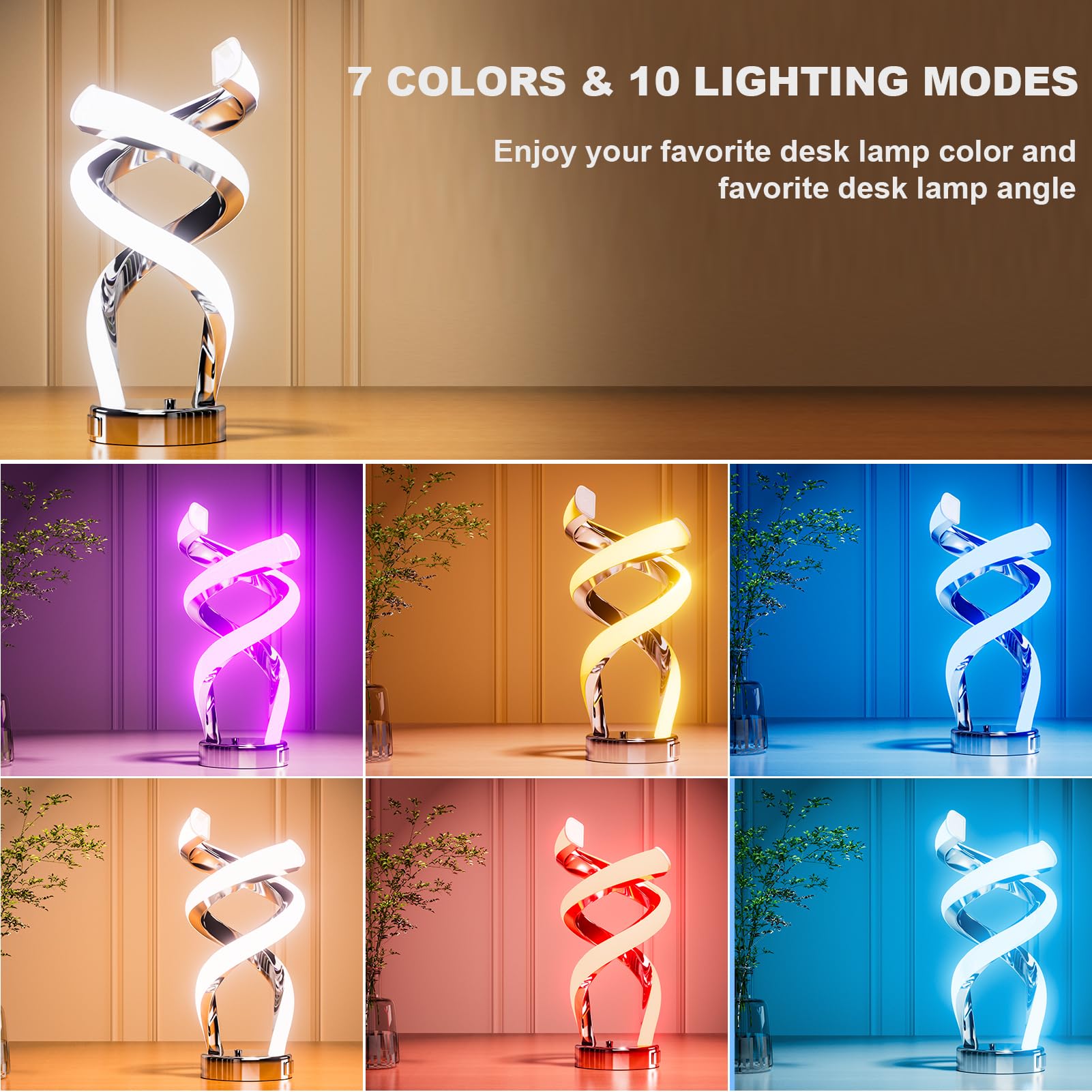 Booadiam Modern Table Lamp, Led Bedside Lamp With Usb Port, Touch Control Nightstand Lamp 10 Modes Dimmable Rgb Spiral Table Lamp, 24W, For Living Room, Bedroom, Unique Lamp, Cool Lamps For Ideal