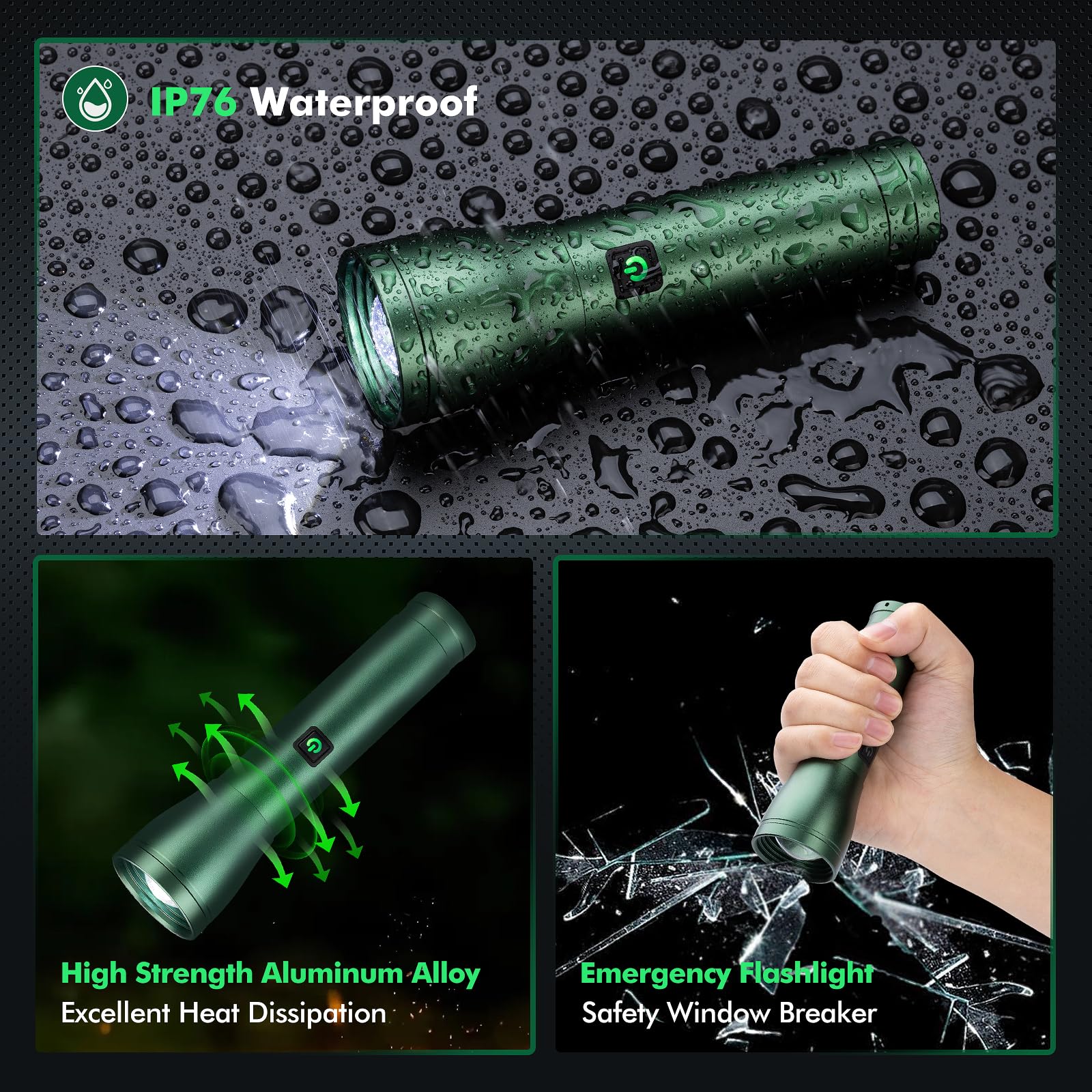 Sogidon Flashlights High Lumens Rechargeable, 1,200,000 Lumens Super Bright Wider Beam Led Tactical Handheld Flash Light With 3 Modes, Usb C, Zoomable Beam, Ip76 Waterproof