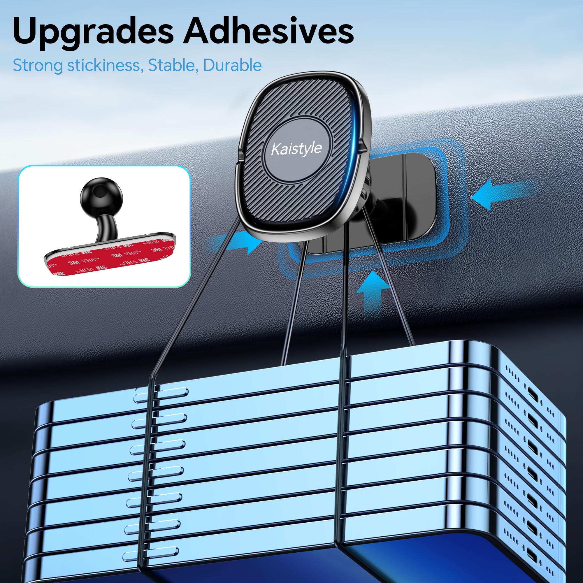 Kaistyle Magnetic Phone Holder For Car【Super Magnets】 Iphone Magnetic Car Mount For Cell Phone【Dash+Vent】 Dash Mounted Holders For Your Car Magnetic Phone Mount Holder For All Smartphones & Tablet