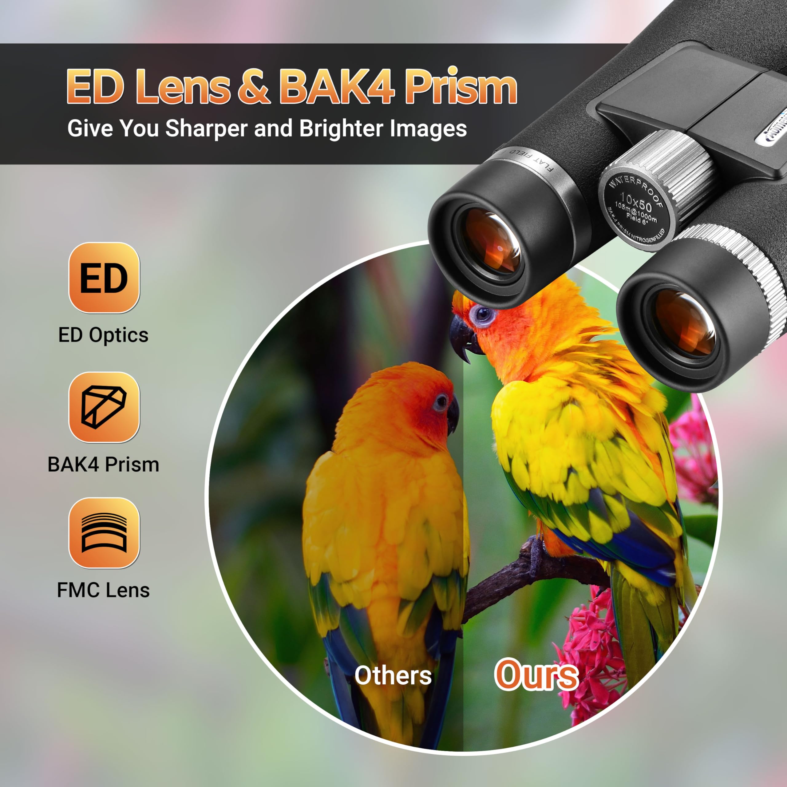 Aomekie 10X50 Ed Binoculars For Adults, High Power Bak4 Prism Fmc Lens Binoculars With Strap Carrying Bag For Travel Sports Bird Watching Outdoor