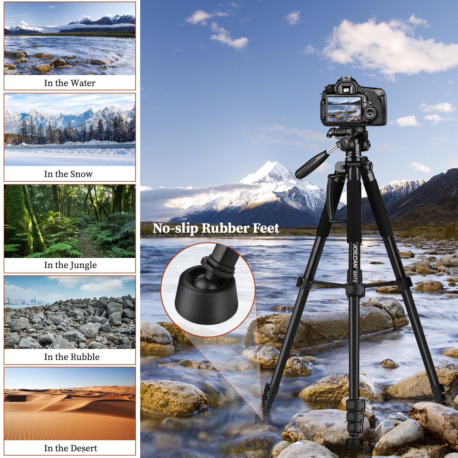 Joilcan Tripod Camera Tripods, 74" Tripod For Camera Phone Video Recording, Heavy Duty Cameras Tripod Stand, Professional Travel Dslr Tripods Compatible With Canon Iphone, Max Load 15 Lb