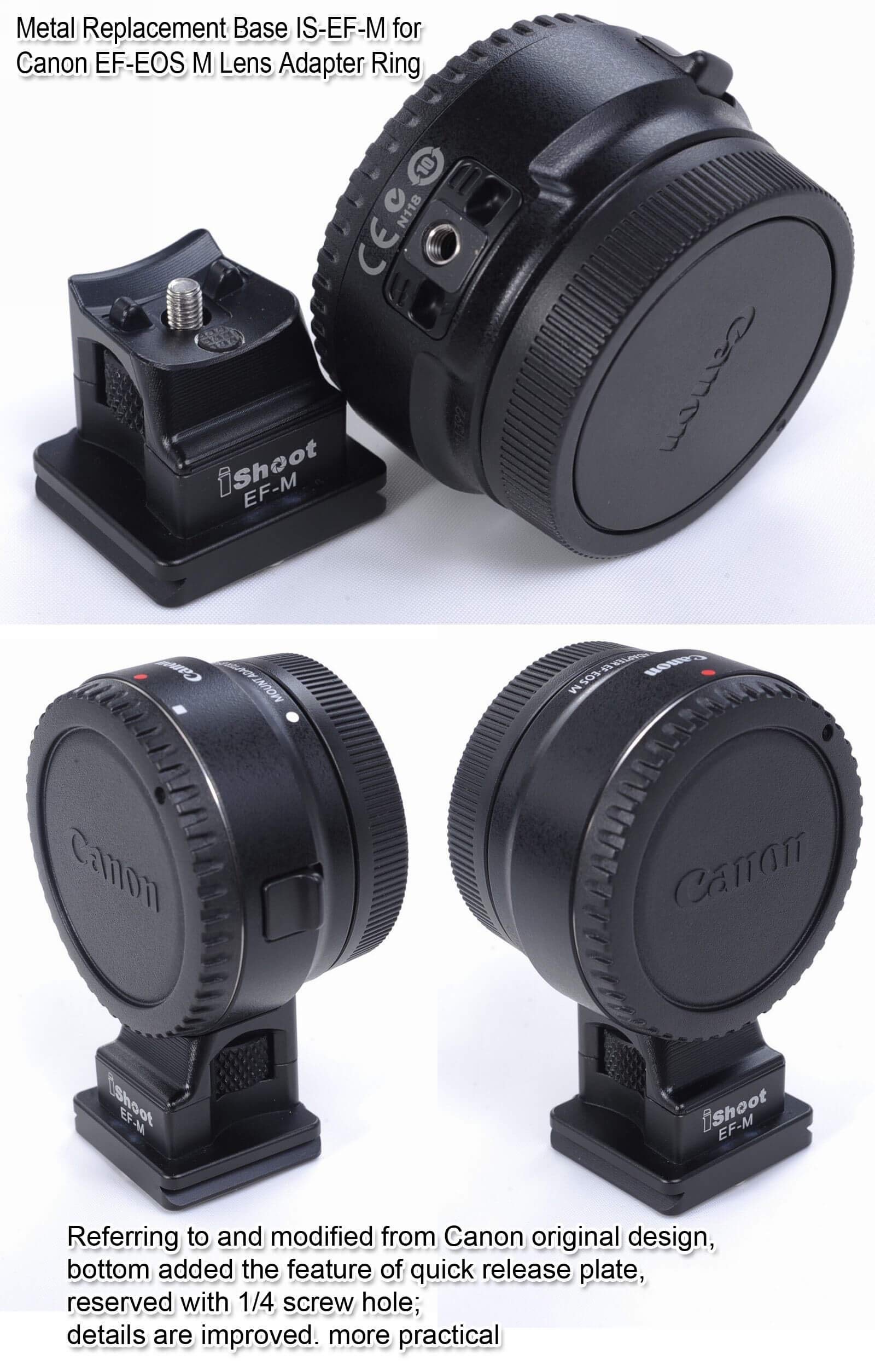 Ishoot Tripod Mount Ring Base Lens Collar Foot Replacement Stand For Canon Ef-Eos M Camera Eos-M Ef-S Lens Mount Adapter Ring, Bottom Is Quick Release Plate Compatible With Arca-Swiss Fit Ball Head