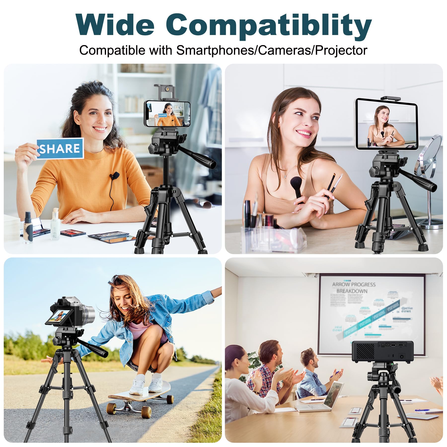 Joilcan Mini Tripod For Camera, 25-Inch Aluminum Tabletop Camera Tripods, Portable Travel Tripod With Tablet/Phone Holder For Dslr Cameras, Phone, Projector, Spotting Scope