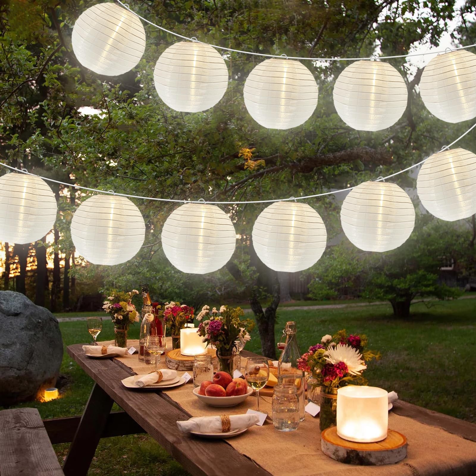 Doratale Lantern String Lights Outdoor, 27.5Ft White Lantern String Lights Plug In With 10 Nylon Lanterns And G40 Led Bulbs, Hanging Light Strings Waterproof For Indoor Bedroom Outdoor Patio Wedding Party
