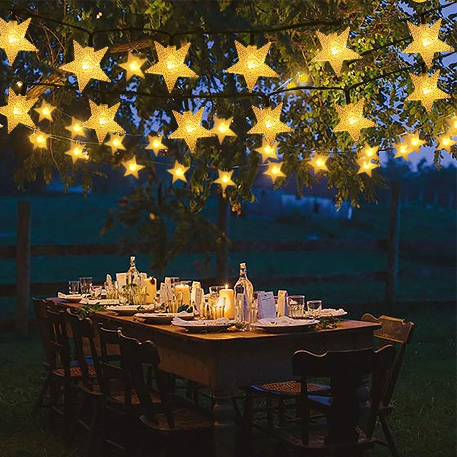 Windpnn Solar String Lights Outdoor, Solar Powered Star Lights, 30Ft 50Led 8 Modes Waterproof Christmas String Lights For Gardens Patio Landscape Xmas Tree Decorations(Warm White)