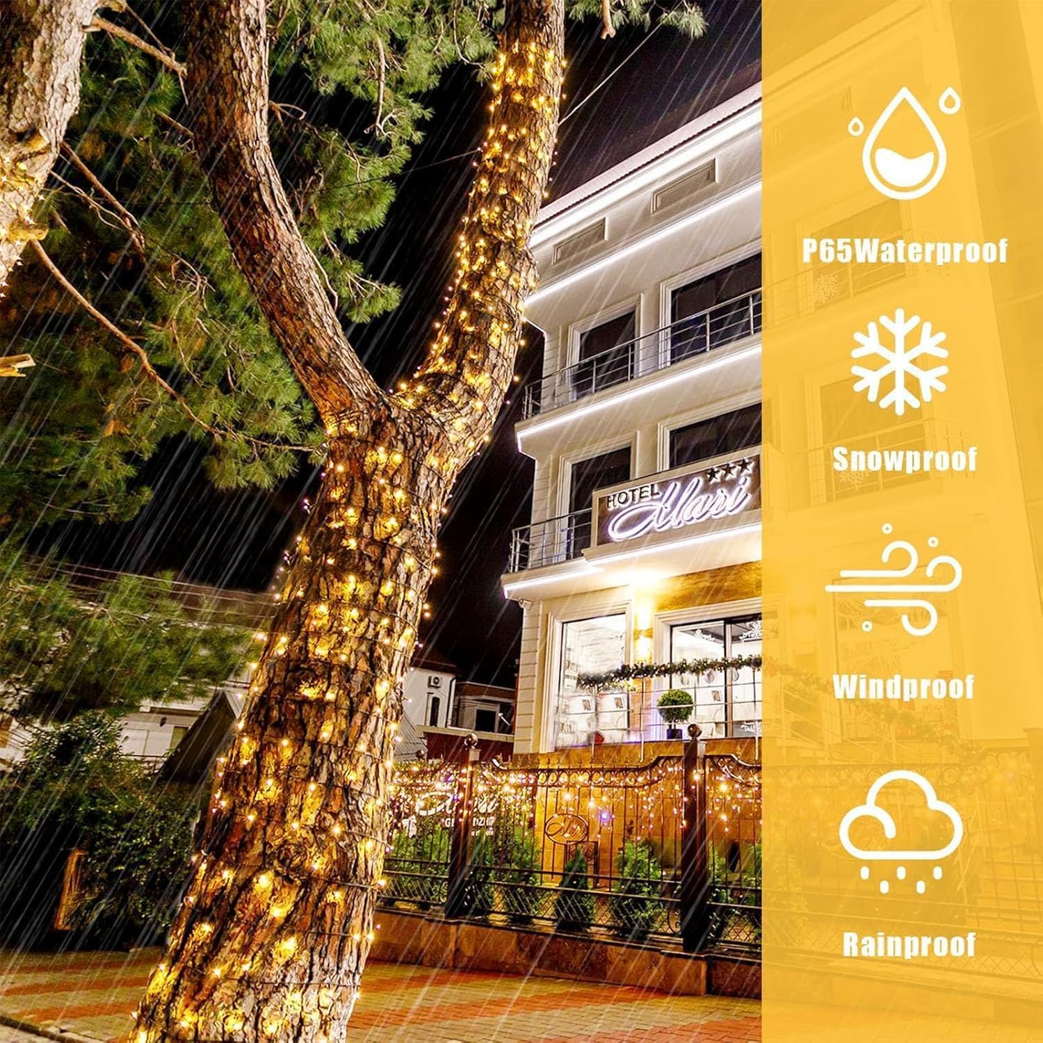 Merrimax M Solar String Lights Outdoor, 33Ft 100 Led Solar Fairy Lights 8 Modes Waterproof Xmas Lights For Garden, Patio, Home, Party, Wedding, Holiday, Tree, Outdoor Decor (Warm White, 1 Pack)
