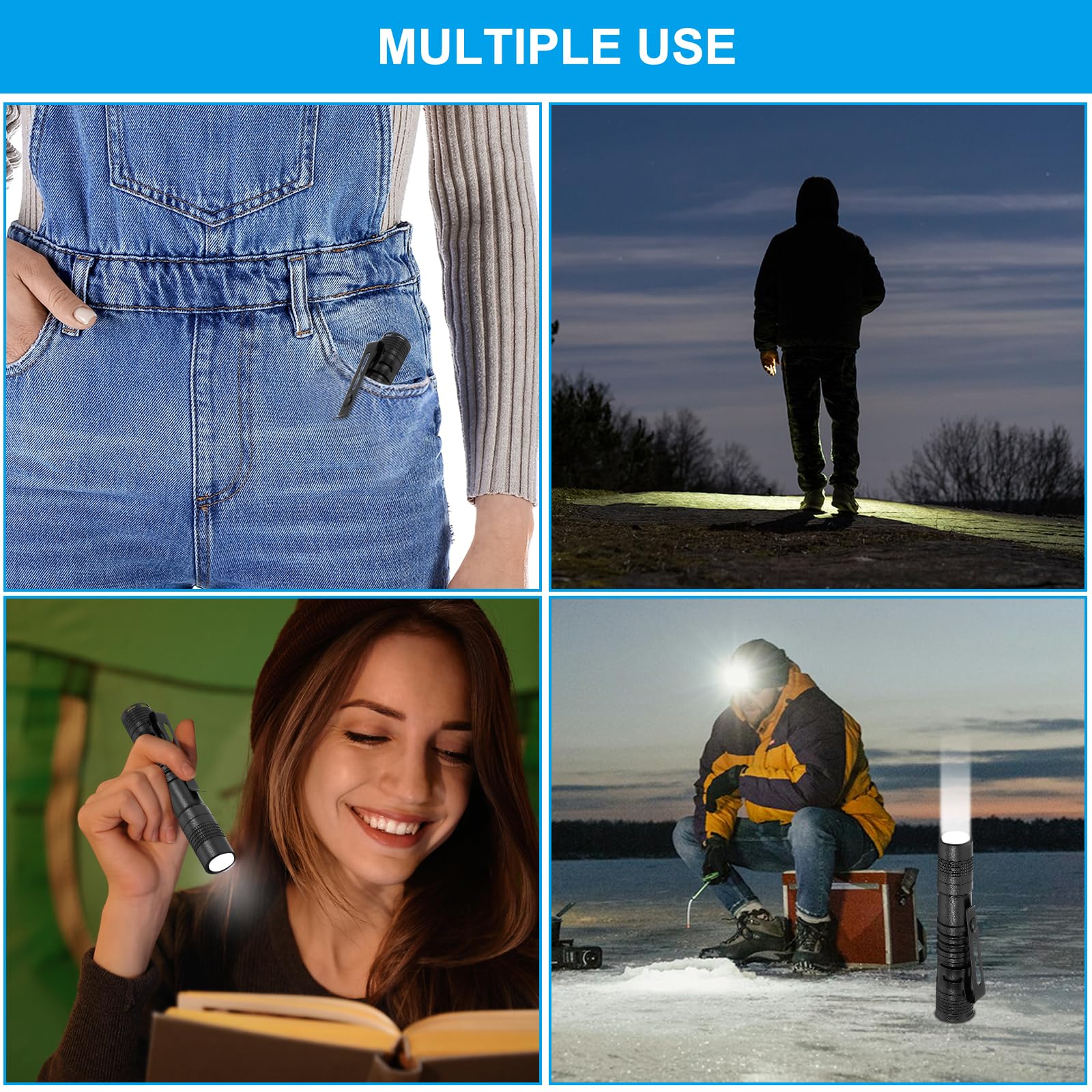 Patikil Mini Flashlight With Clip, Small Led Pen Aluminum Flashlights Super White Light Torch One Battery Powered For Camping Hiking Outdoor, Black