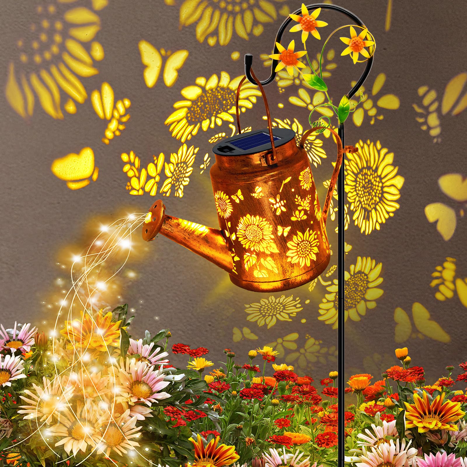 Yulloyello Solar Watering Can With Lights, Outdoor Garden Decor Sunflower Solar Garden Lights For Outdoor Pathway Yard Lawn Patio Party, Waterproof Gardening Decorations  For Mom Grandma Women Birthday