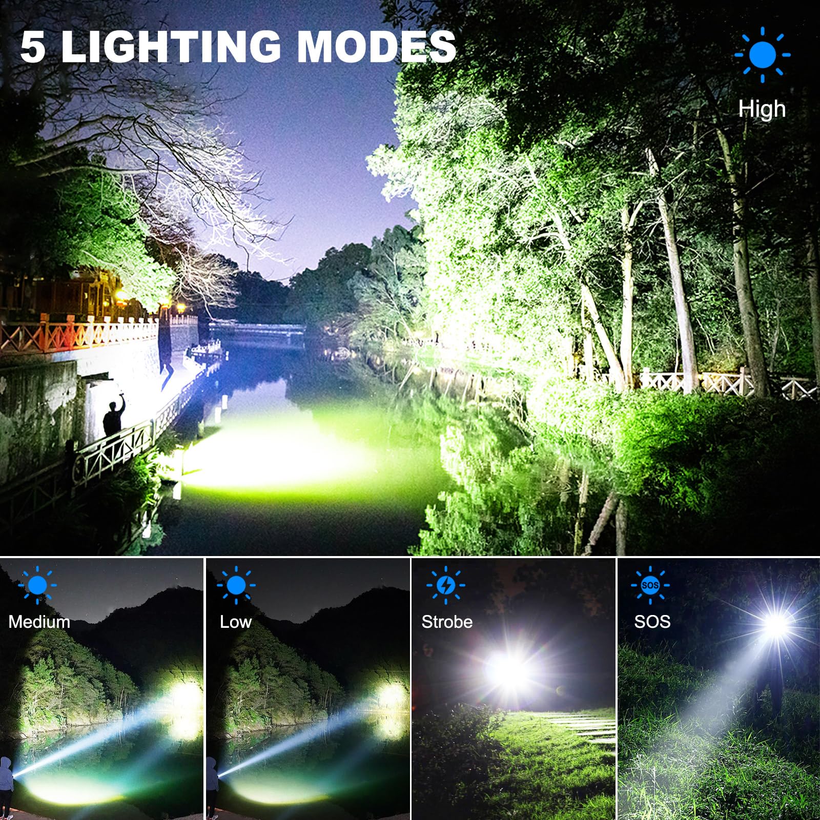Gdplus Rechargeable Flashlights High Lumens, 2Pack 990,000 Lumen Super Bright Led Flashlight With 5 Modes & Waterproof, Usb Fast Charging Handheld High Powered Flash Light For Home, Camping, Emerge∩Cies