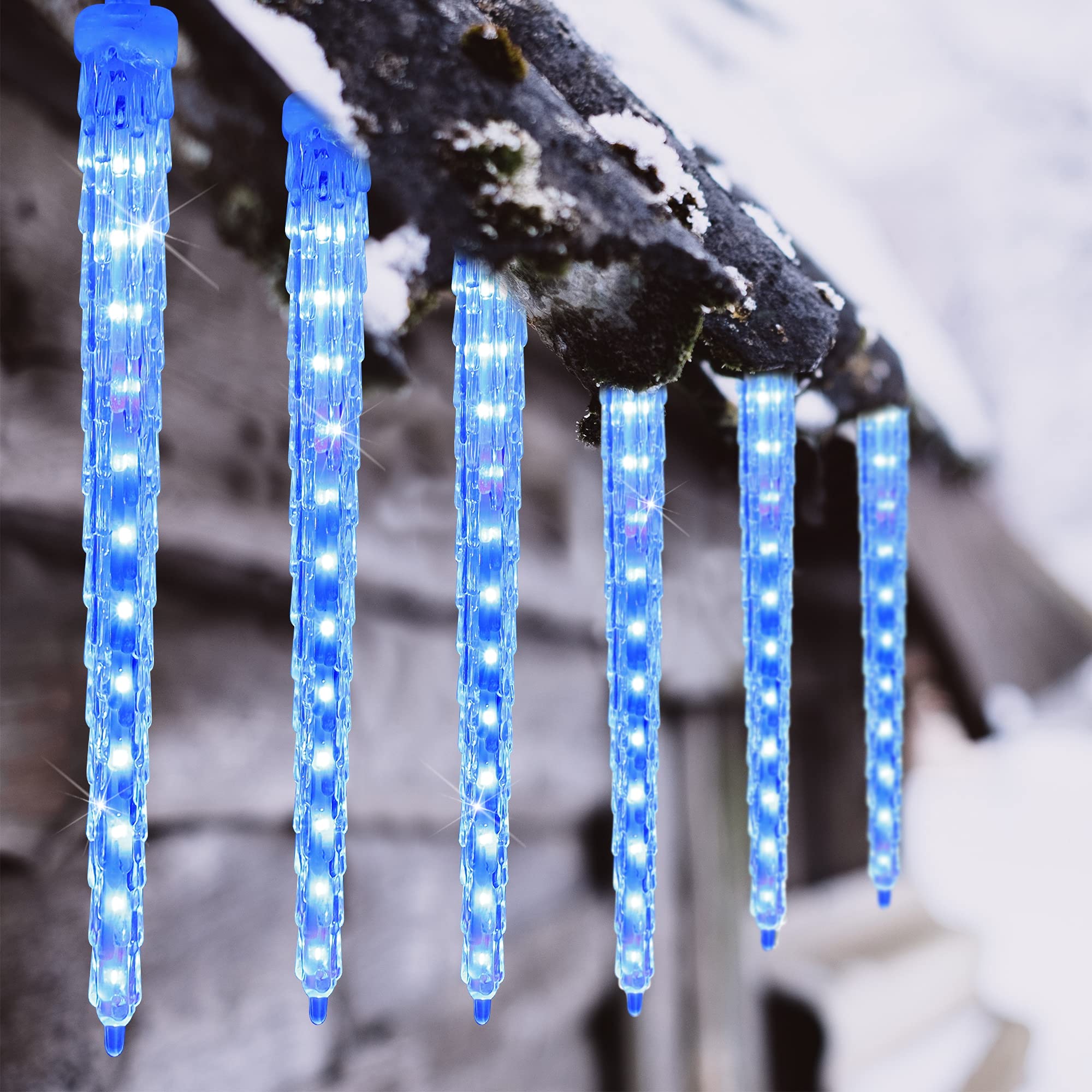 Waterglide Meteor Shower Lights, 12" Outdoor Christmas Lights 10 Icicles 240 Smd Led Crystal Ice Falling Lights, Connectable Raindrop Iciclelights, Xmas Winter Party Tree Holiday Decor, Blue
