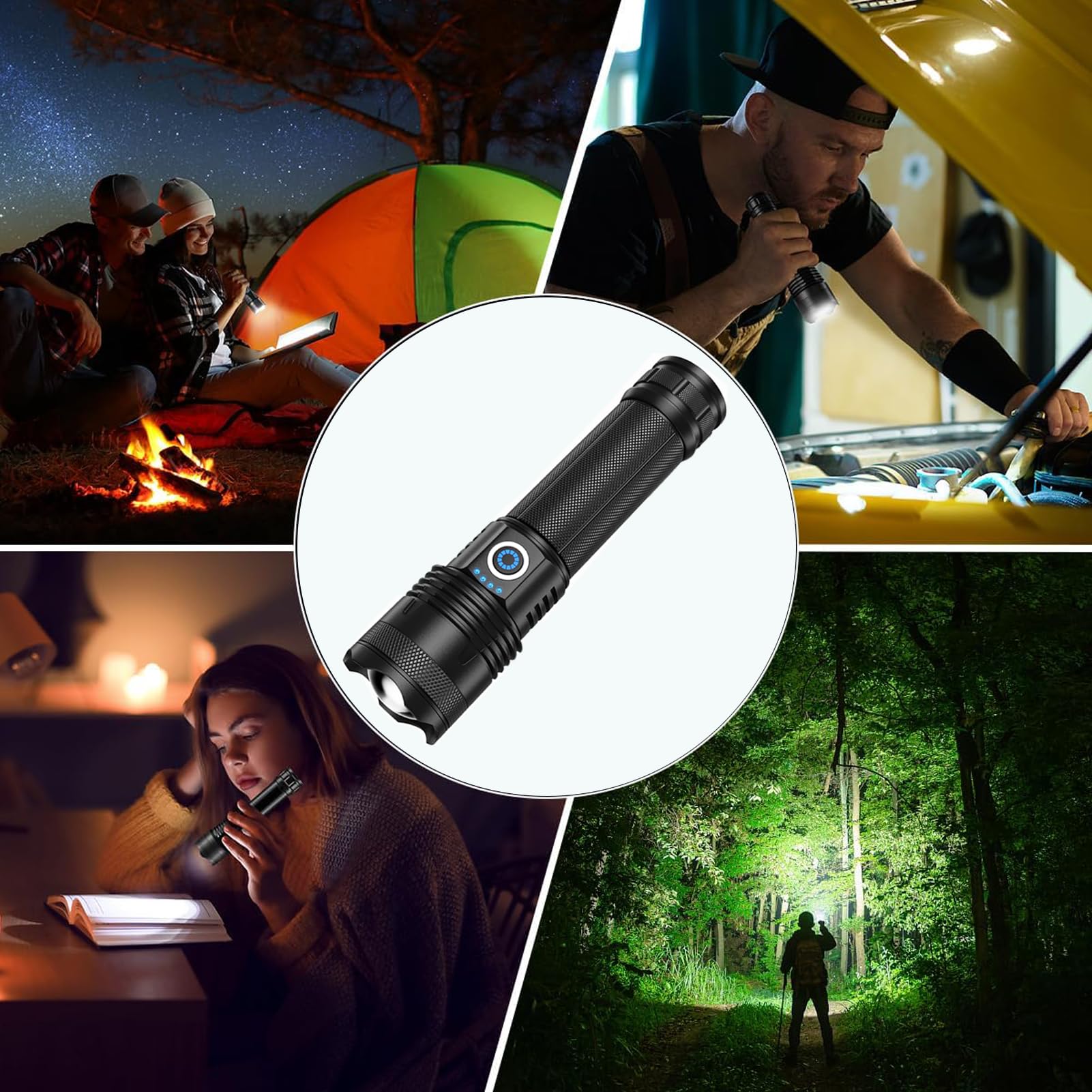 Kwznob Rechargeable Led Flashlights 100,000 High Lumens Super Bright Flash Light With 5 Modes, Powerful Handheld Flashlight For Camping Emergencies