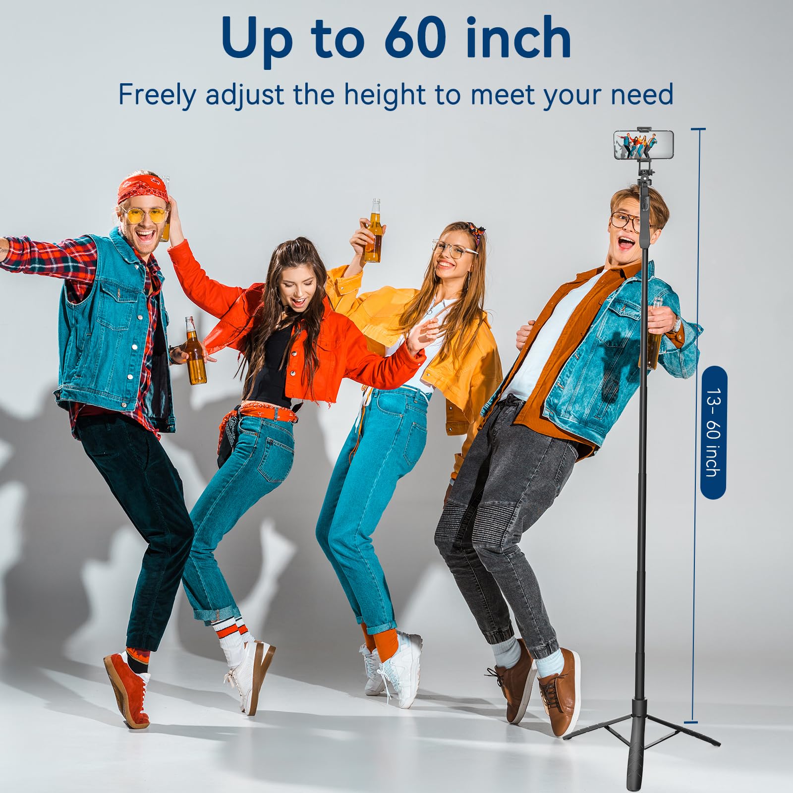 Giecy 60" Tripod & Selfie Stick For Iphone, Phone Tripod Stand With Wireless Remote And Led Fill Light, Portable Selfie Stick Tripod Compatible With Iphone Android Phone, Camera, Gopro (60")