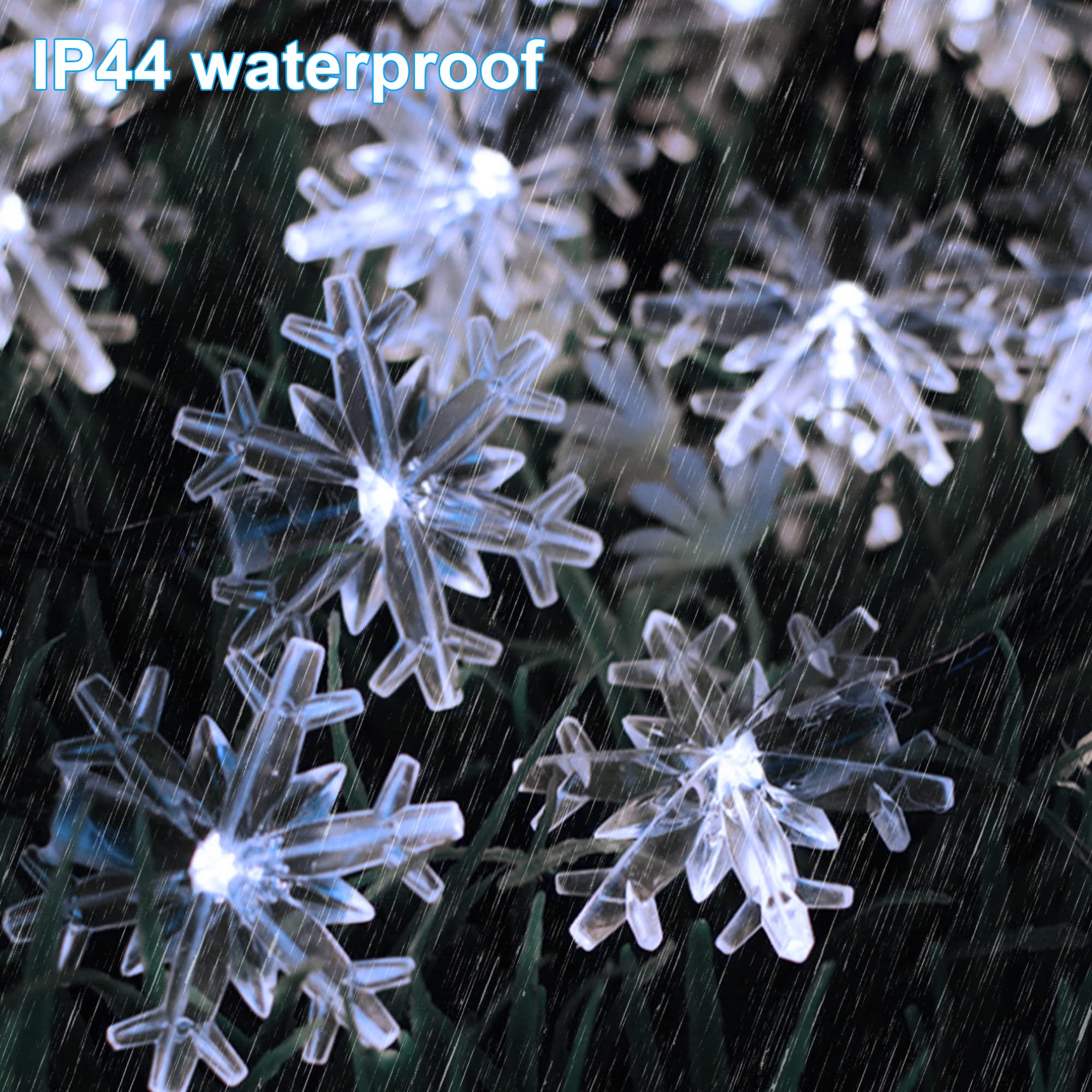Twinkle Star Solar Snowflake String Lights, 100 Led 33 Ft Outdoor Christmas Fairy Lights, 8 Lighting Modes & Waterproof For Holiday Year Wedding Party, Xmas Tree, Garden Decor, Cool White