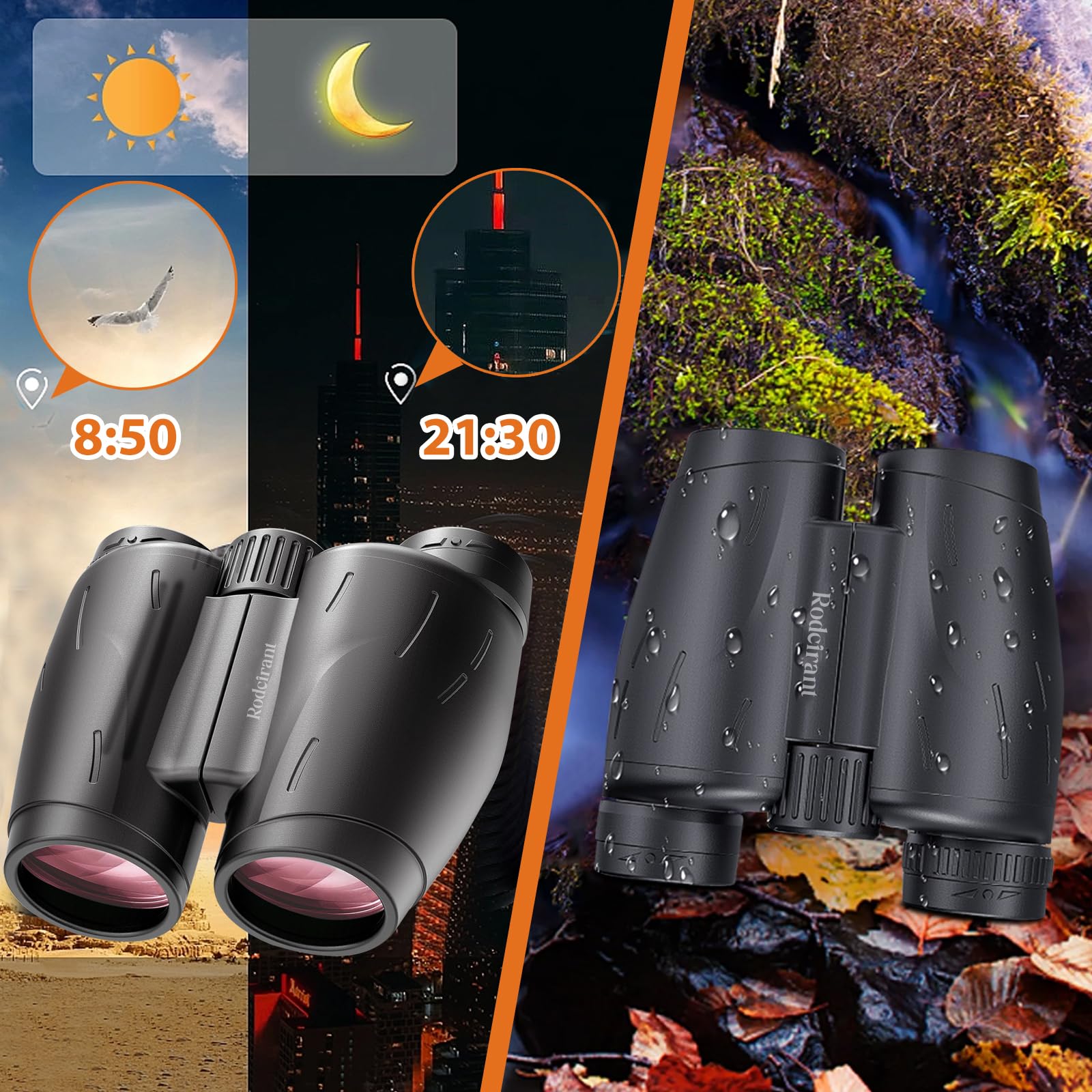 Rodcirant Binoculars 25X30 For Adults With Universal Phone Adapter, Tripod And Tripod Adapter,Large Eyepiece Easy Focus Compact And Waterproof Binoculars For Bird Watching,Hiking And Travel