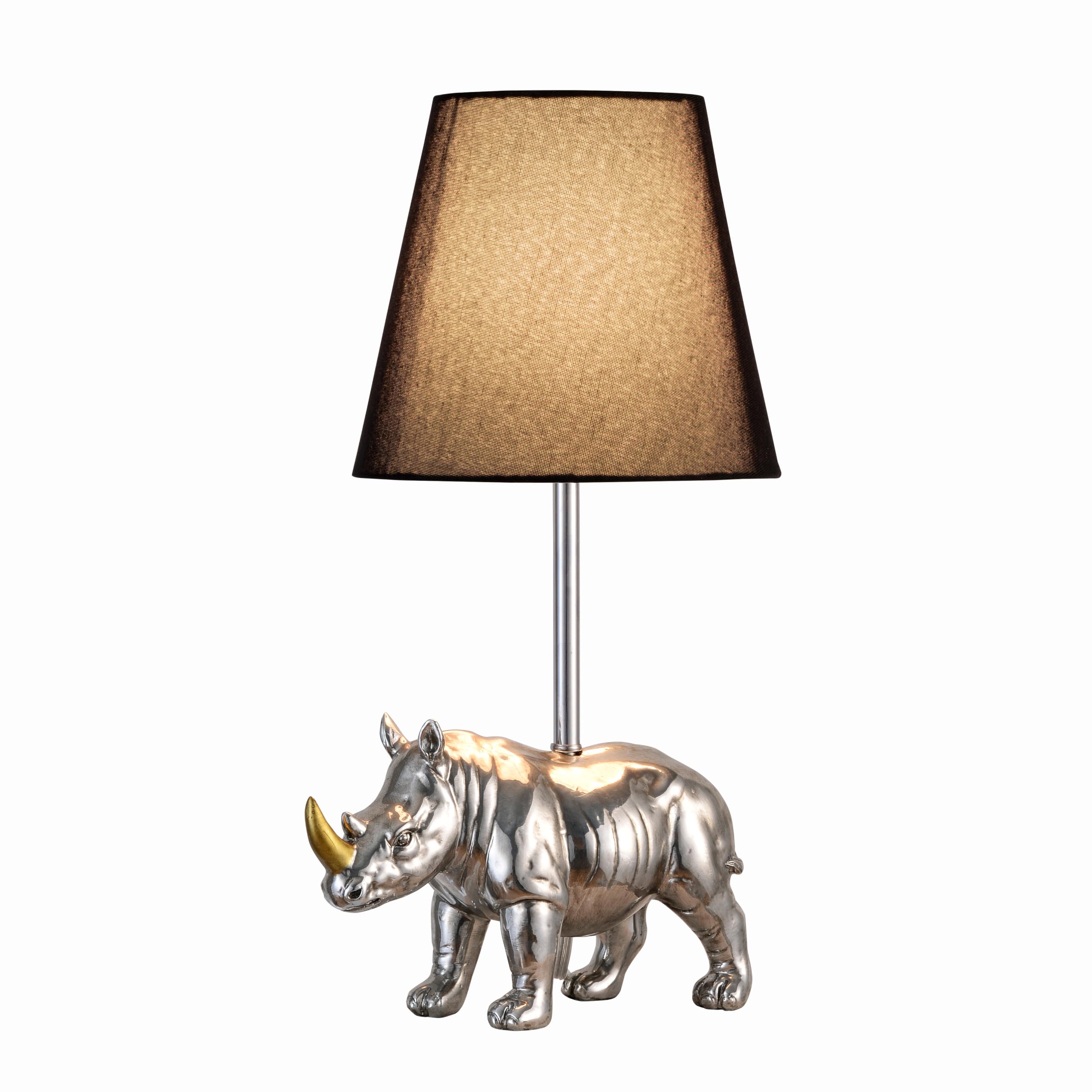 Jjdqb 3-Way Dimmable Bedside Table Lamp With Usb C & A Charging Ports – Rhino Statue Nightstand Desk Lamp With Linen Shade For Bedroom, Living Room, Office And Dorm Lighting, Rj-24266